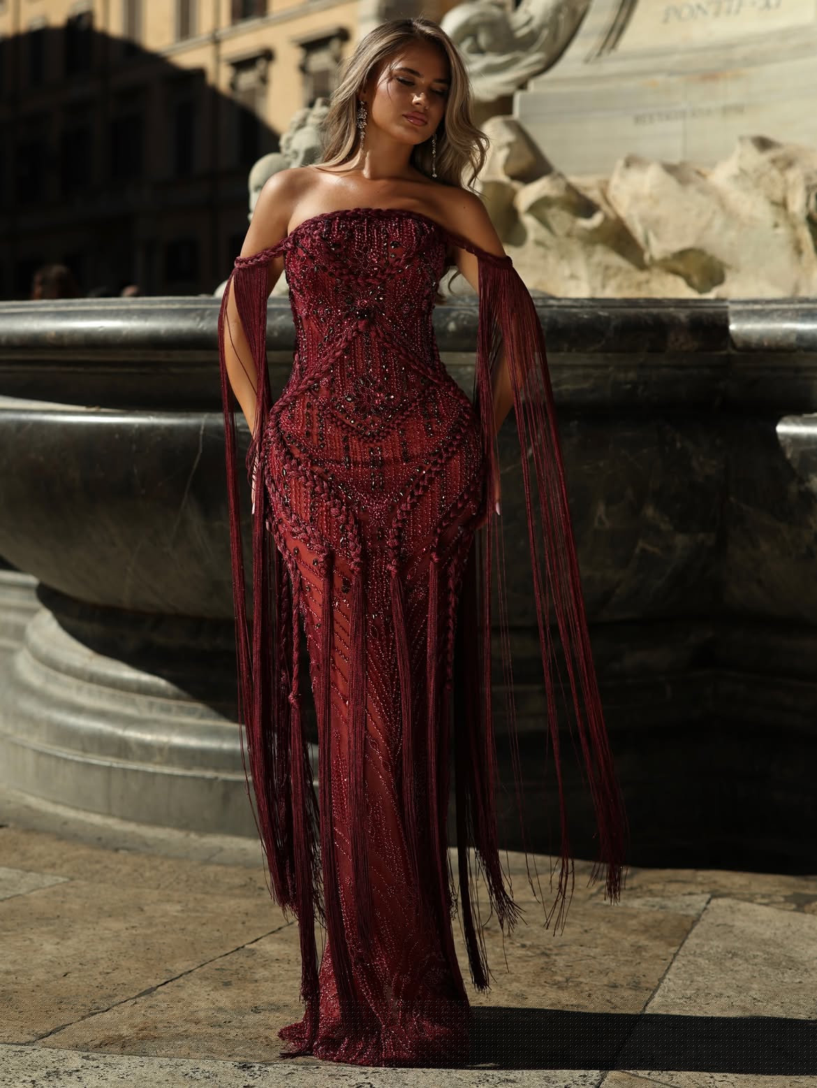Fiorella - Beaded fringe gown