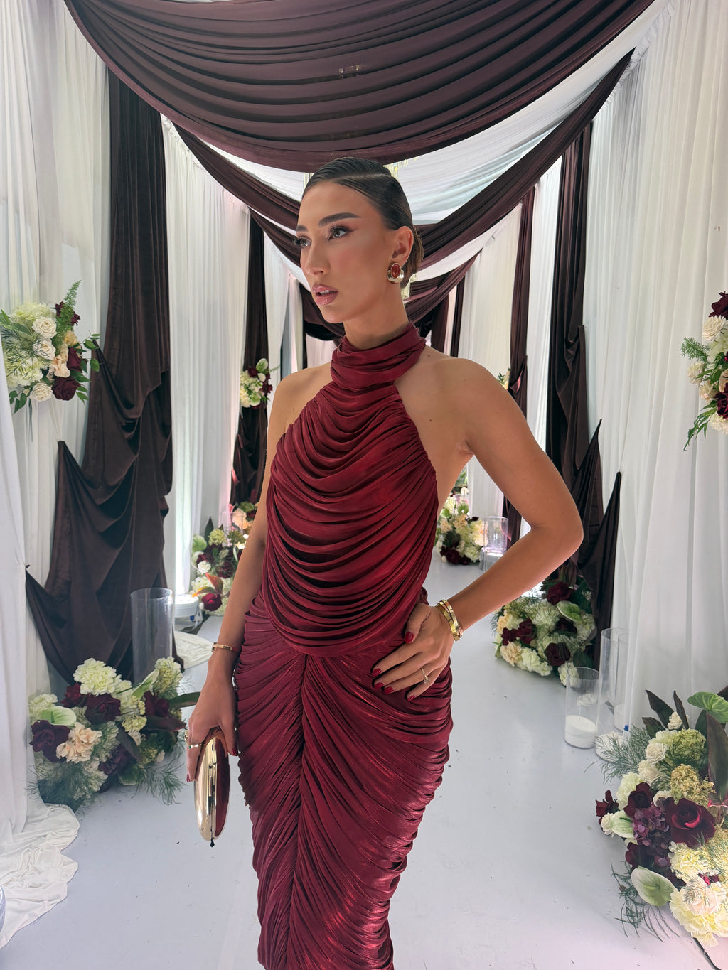 Annisa - Draped Halter Ruched Gown