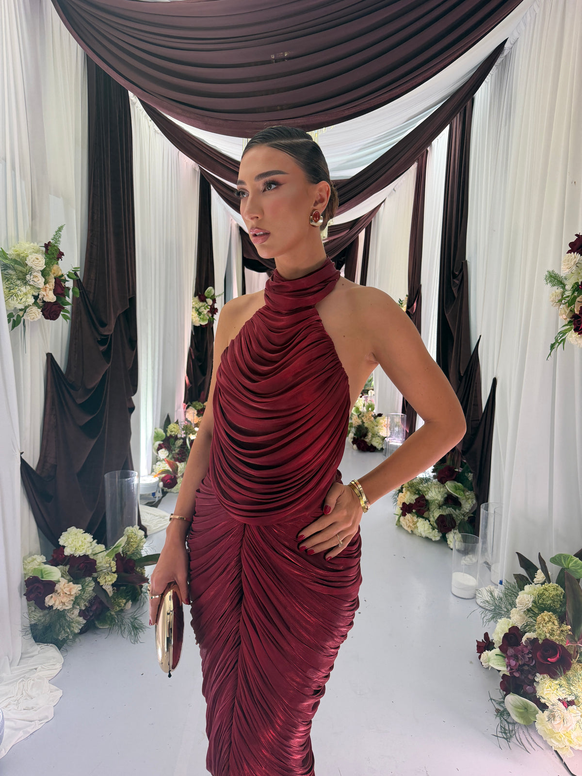 Annisa - Draped Halter Ruched Gown