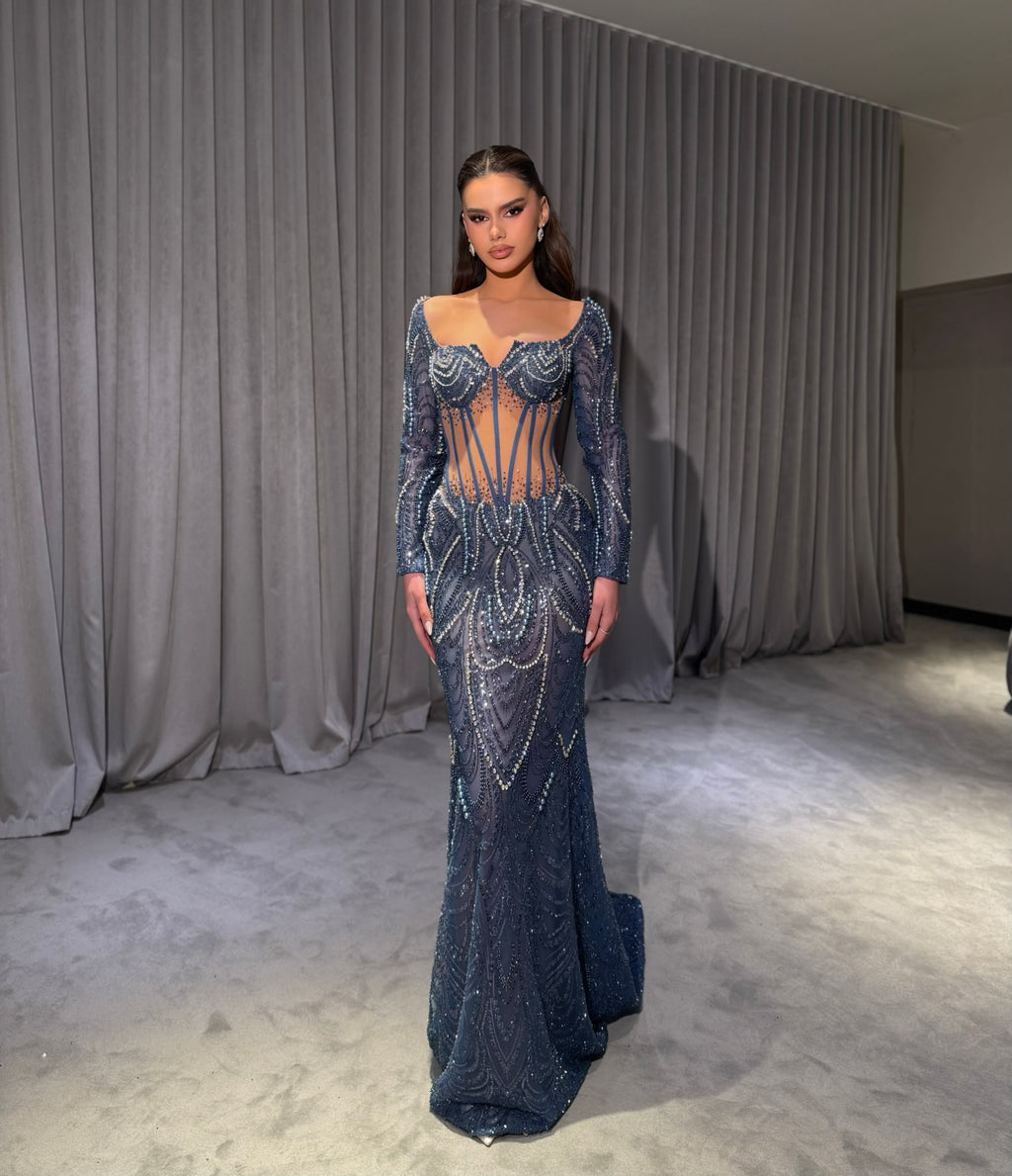 Nysera - Crystal Corset Long Sleeve Gown