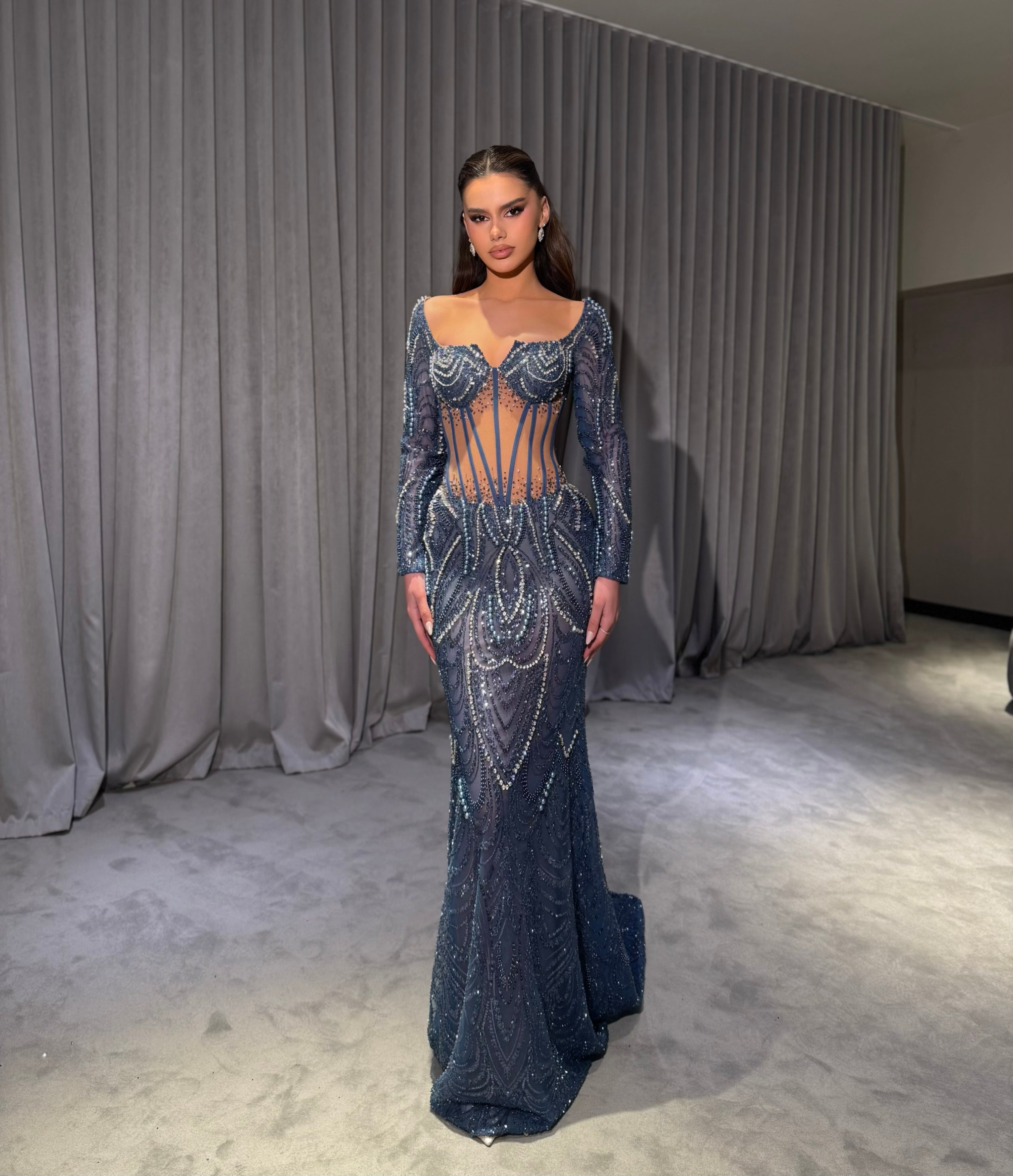 Nysera - Crystal Corset Long Sleeve Gown