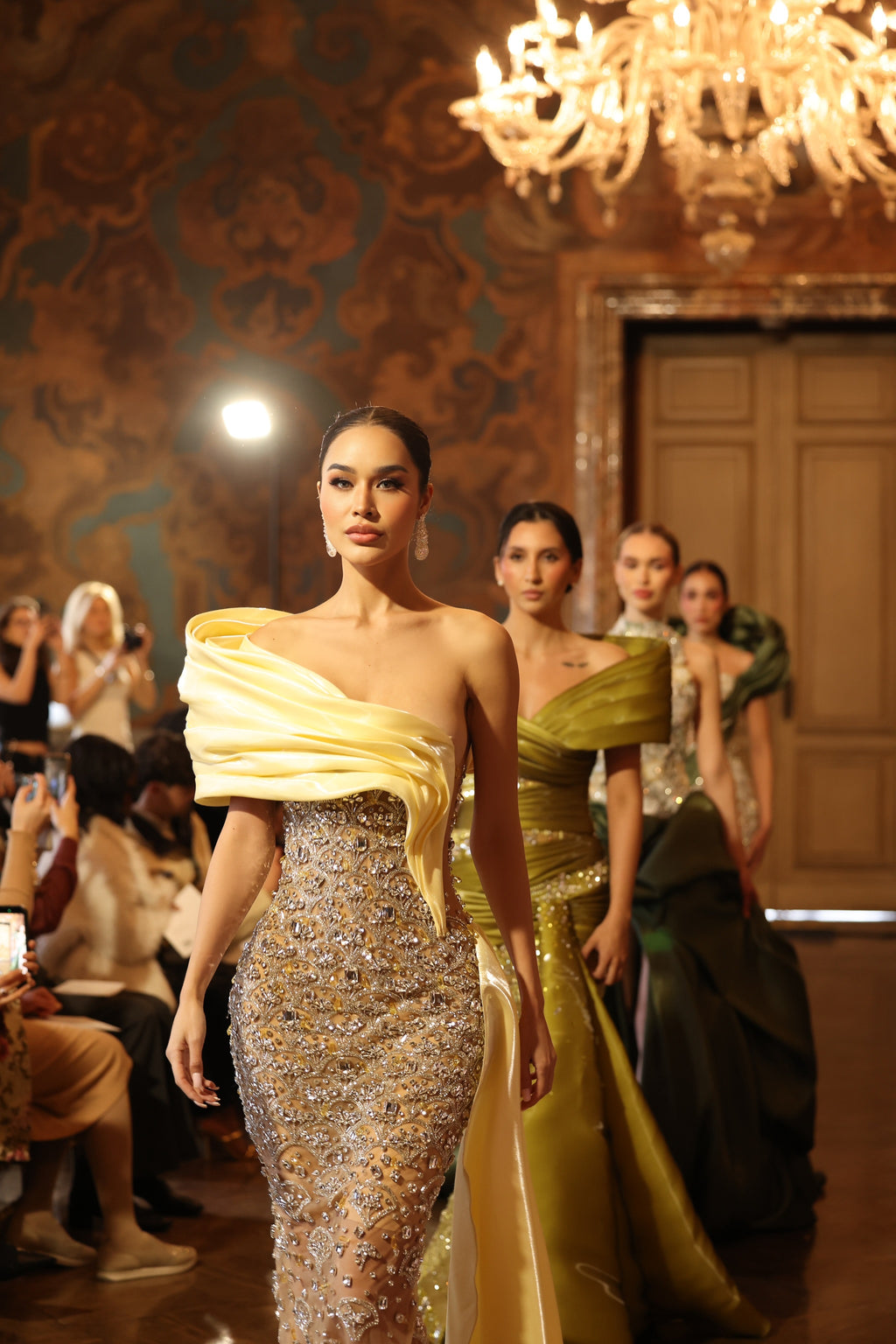 Elisabetta - One Shoulder Draped Beaded Gown