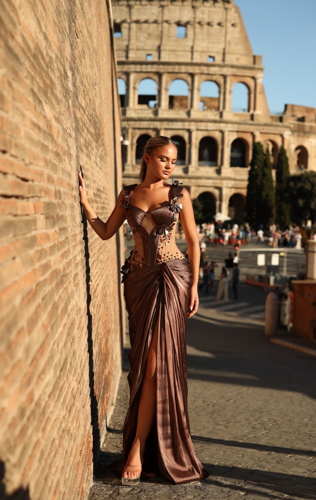 Elonora - Bow embellished corset draped gown