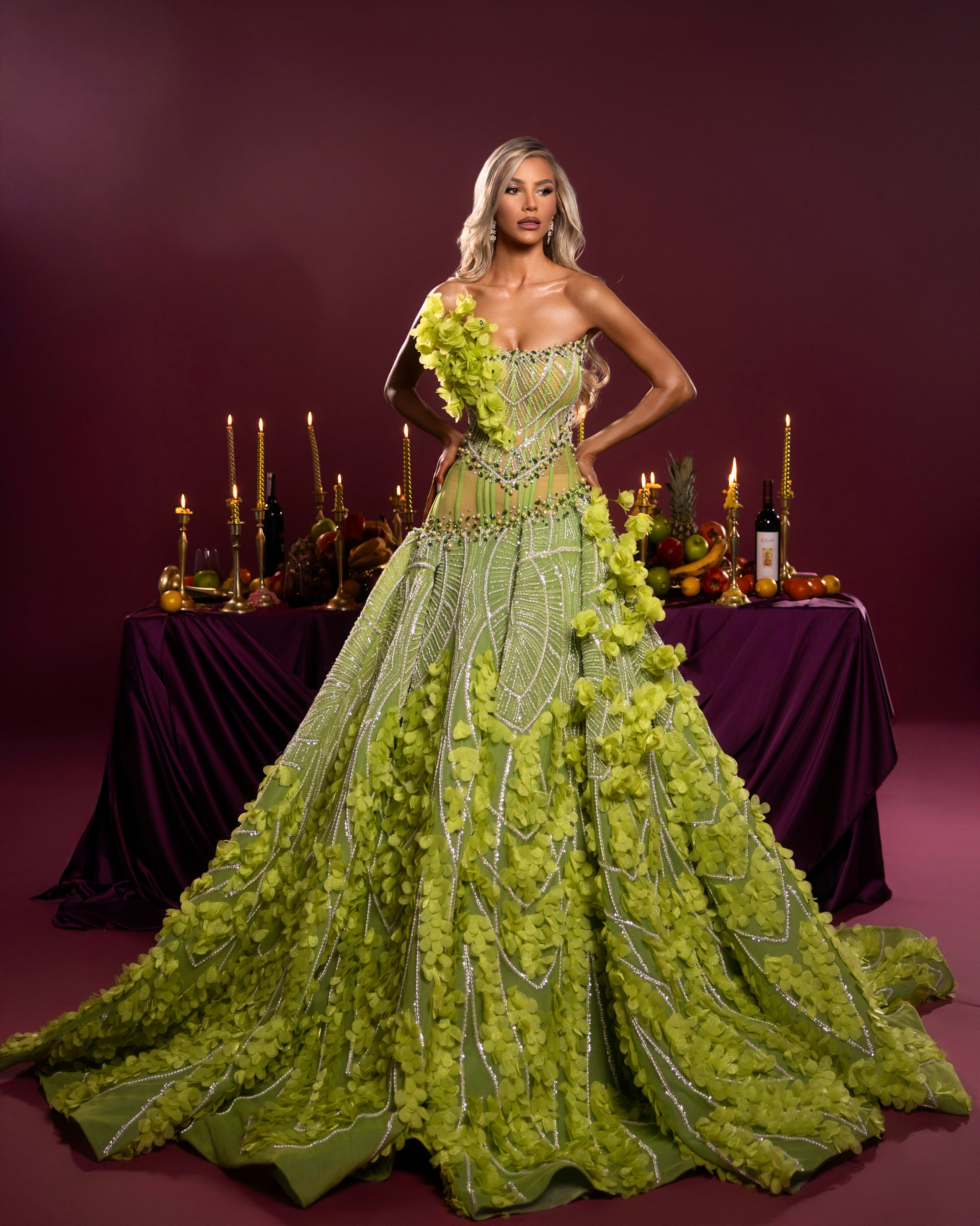 Embellished Floral Appliqué Ball Gown