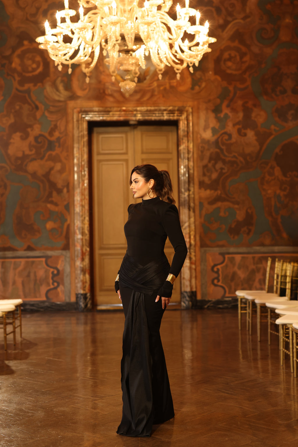 Renata - High Neck Draped Gown