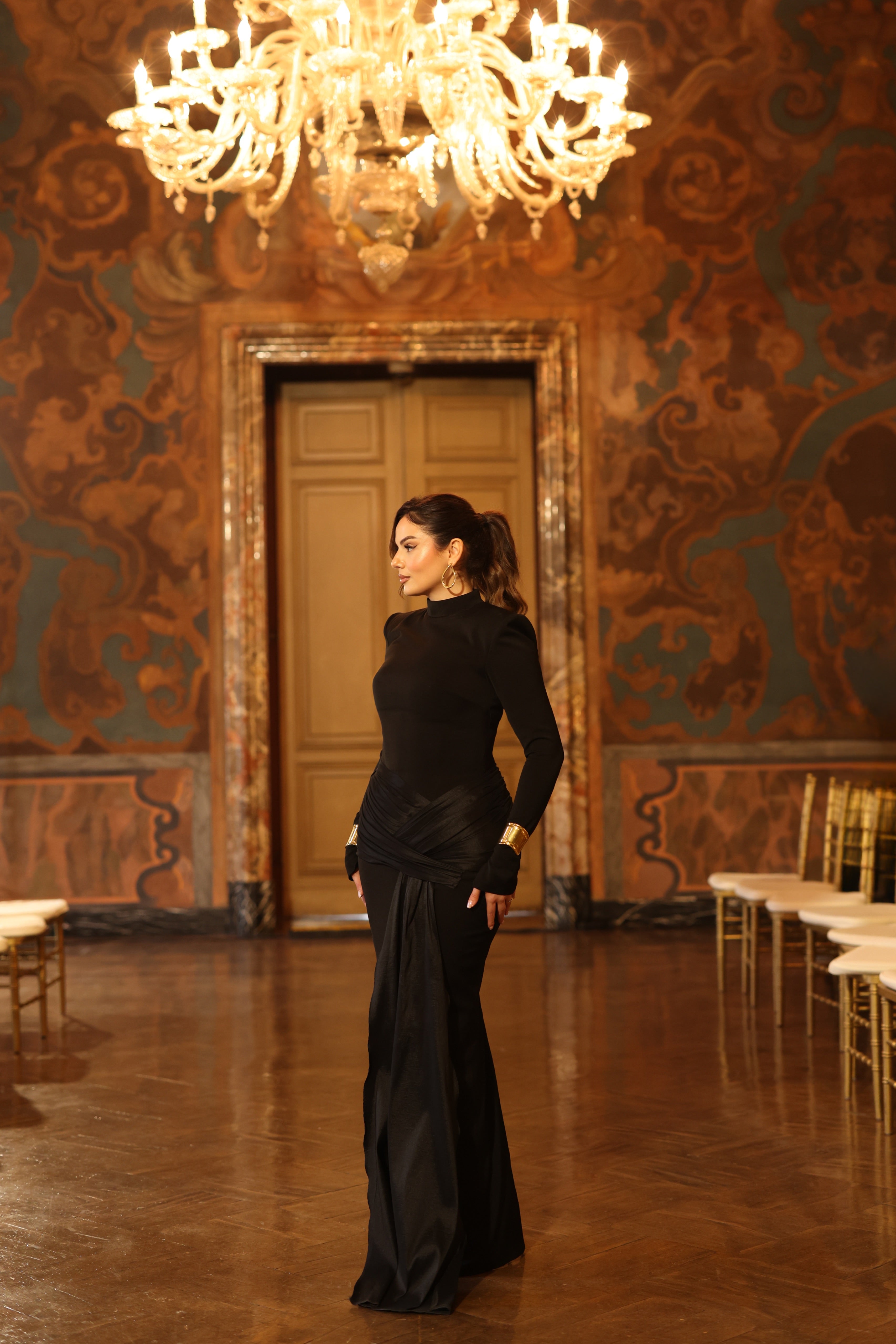 Renata - High Neck Draped Gown