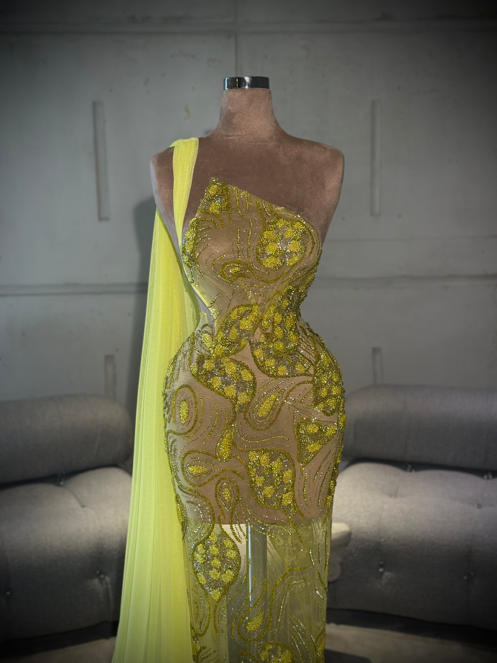 Mava - One Shoulder Yellow Gown