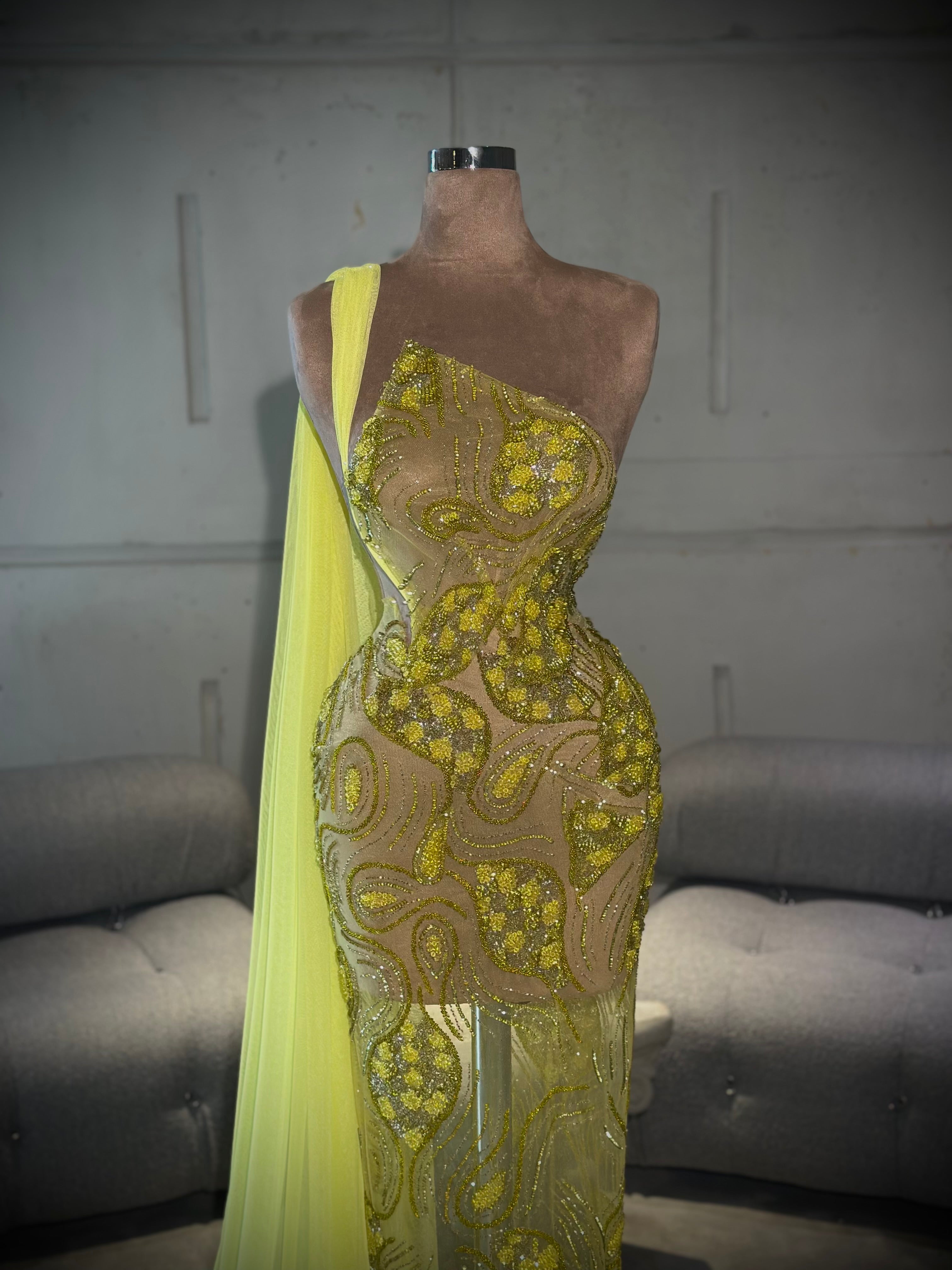 Mava - One Shoulder Yellow Gown