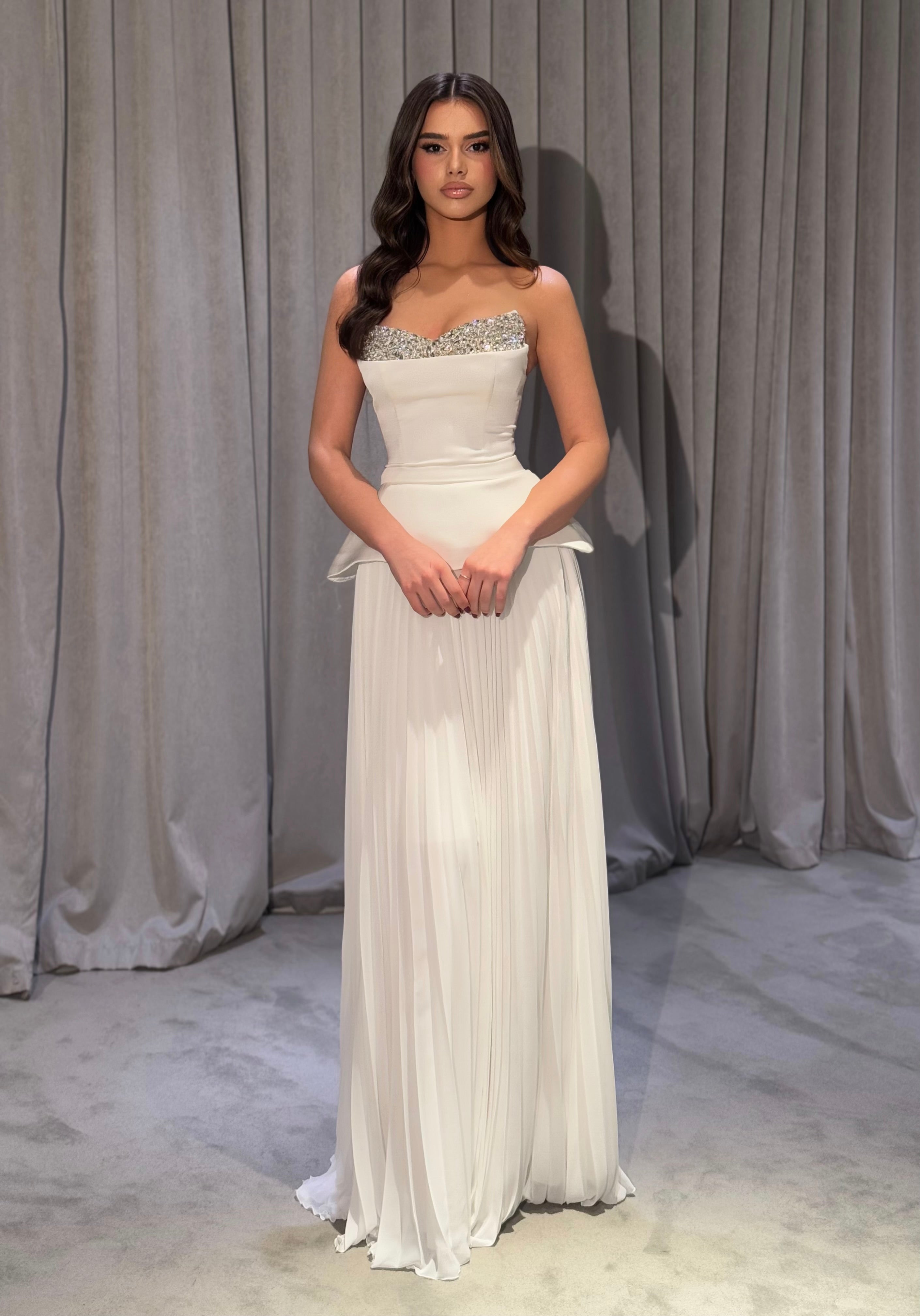 Kayla - Crystal Sweetheart Pleated Chiffon Gown