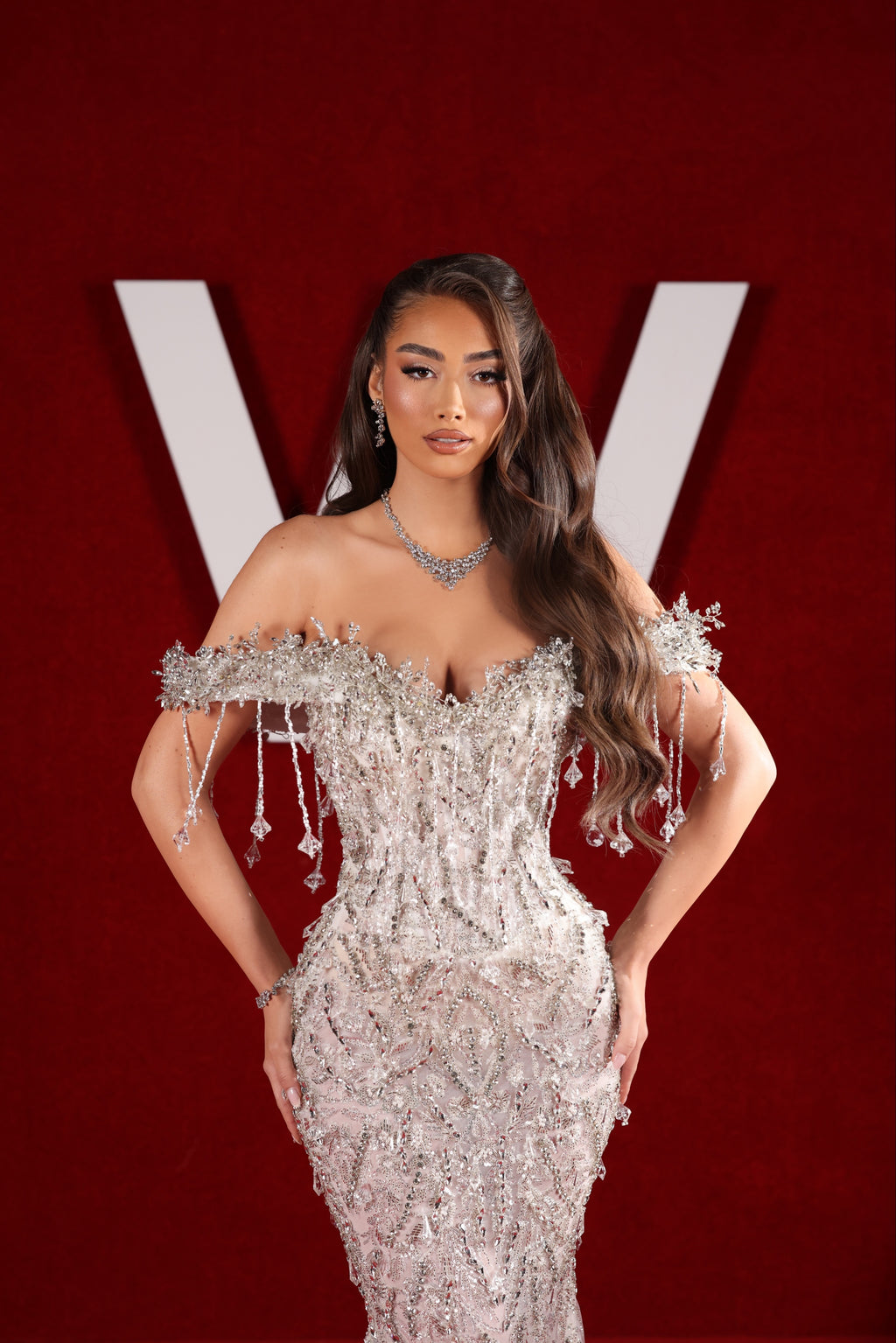 Elarisse - Crystal Fringe Off Shoulder Corset Mermaid Gown