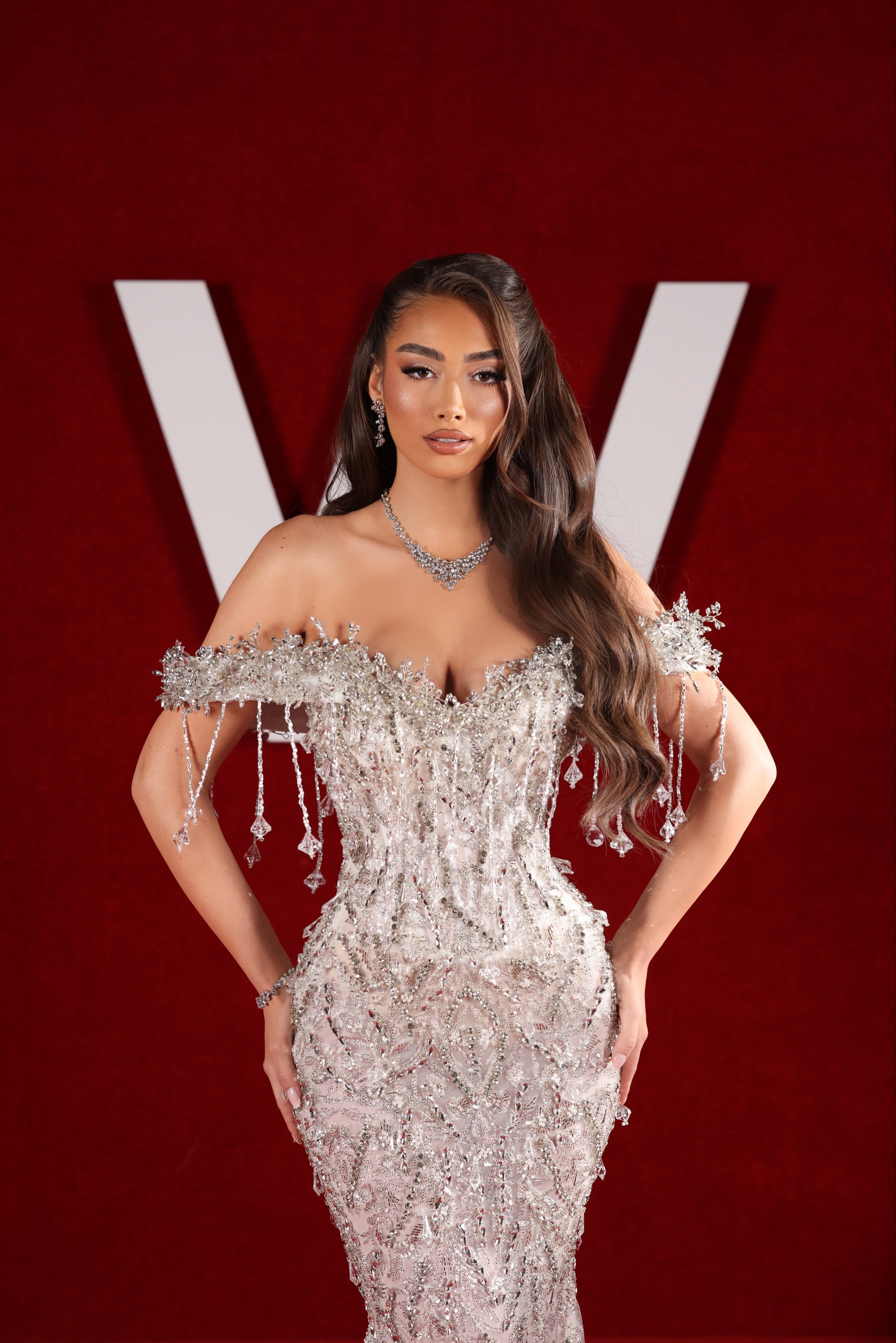 Elarisse - Crystal Fringe Off Shoulder Corset Mermaid Gown