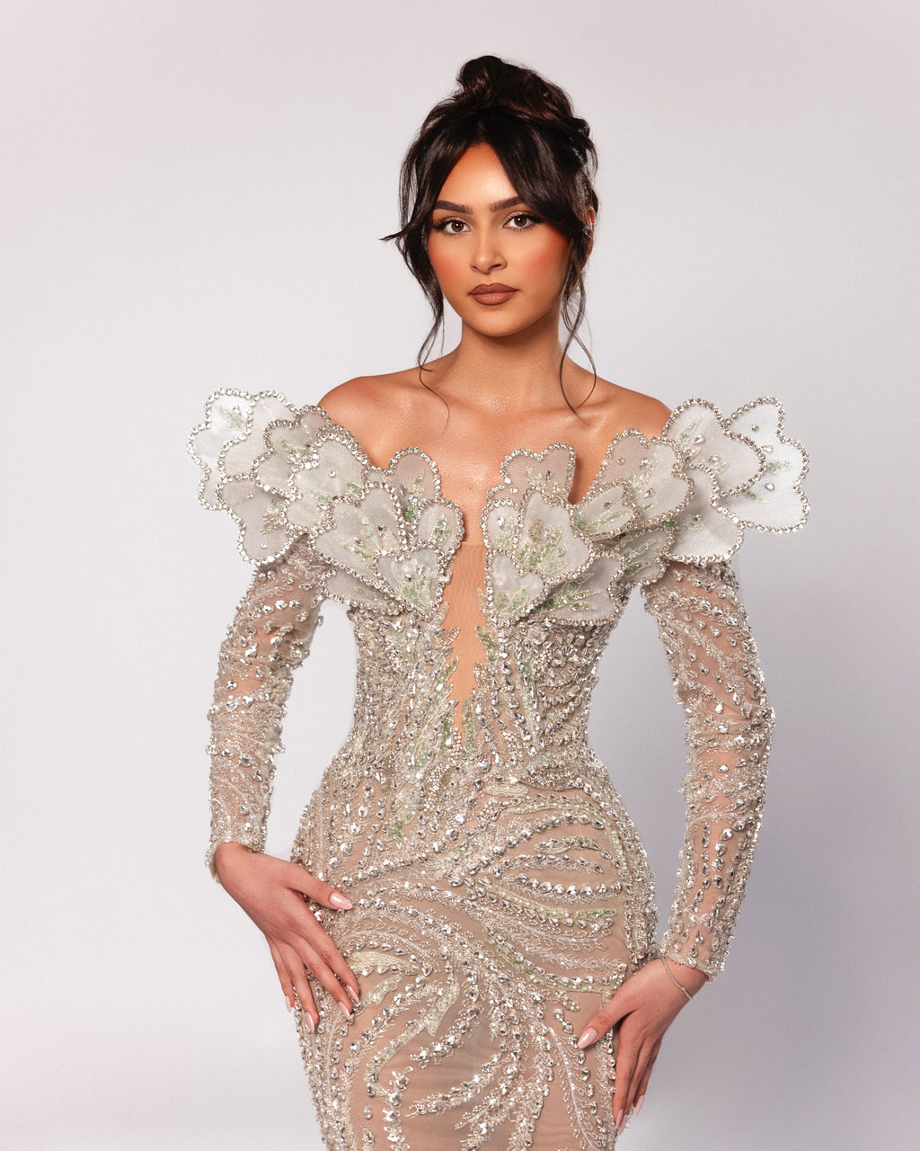 Floral Gown with Off shoulder design