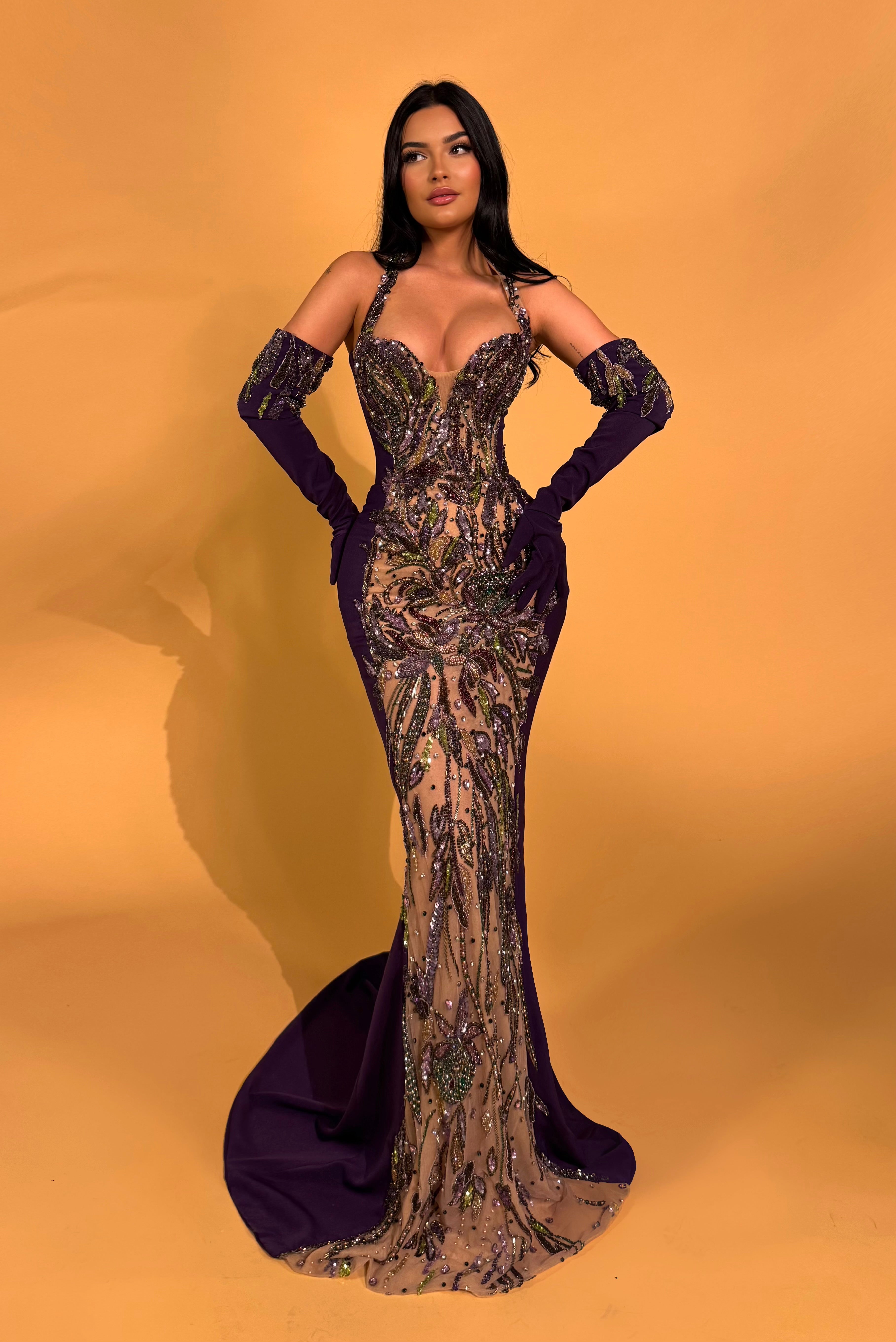 Beaded Halter Mermaid Gown