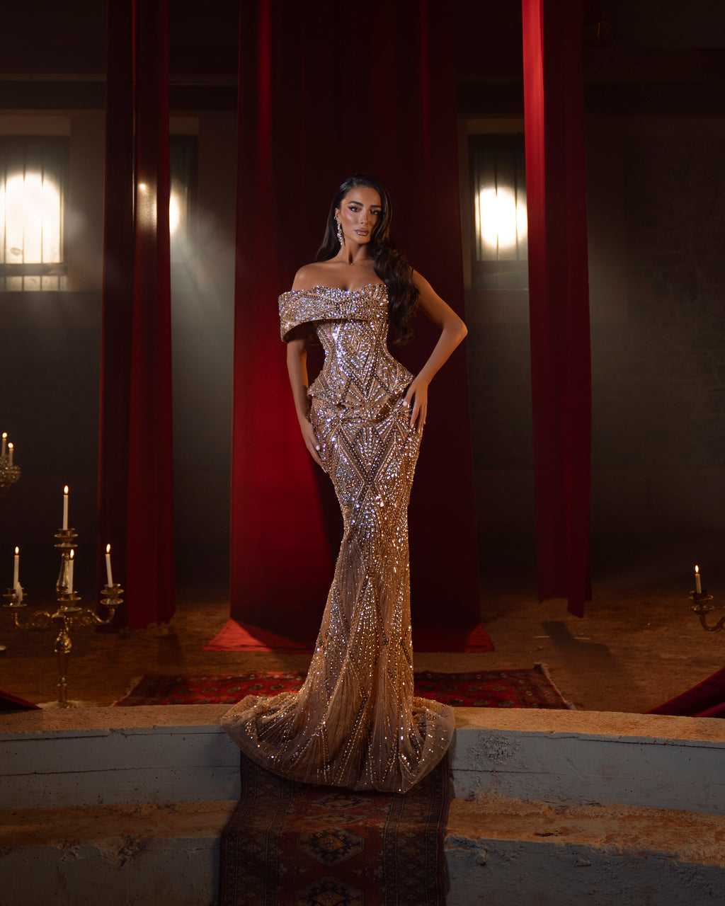 Tessa - Crystal Off Shoulder Gown