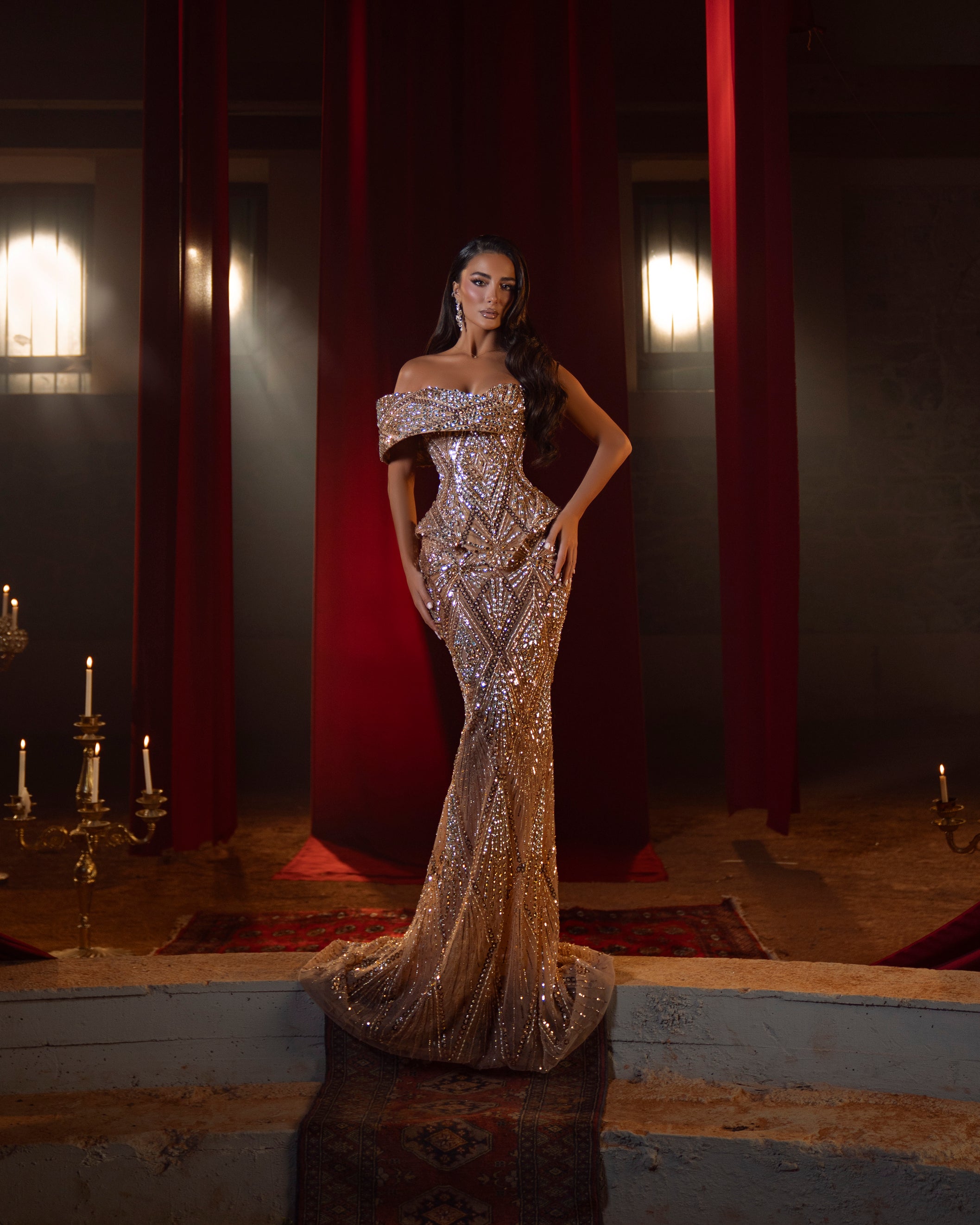 Tessa - Crystal Off Shoulder Gown