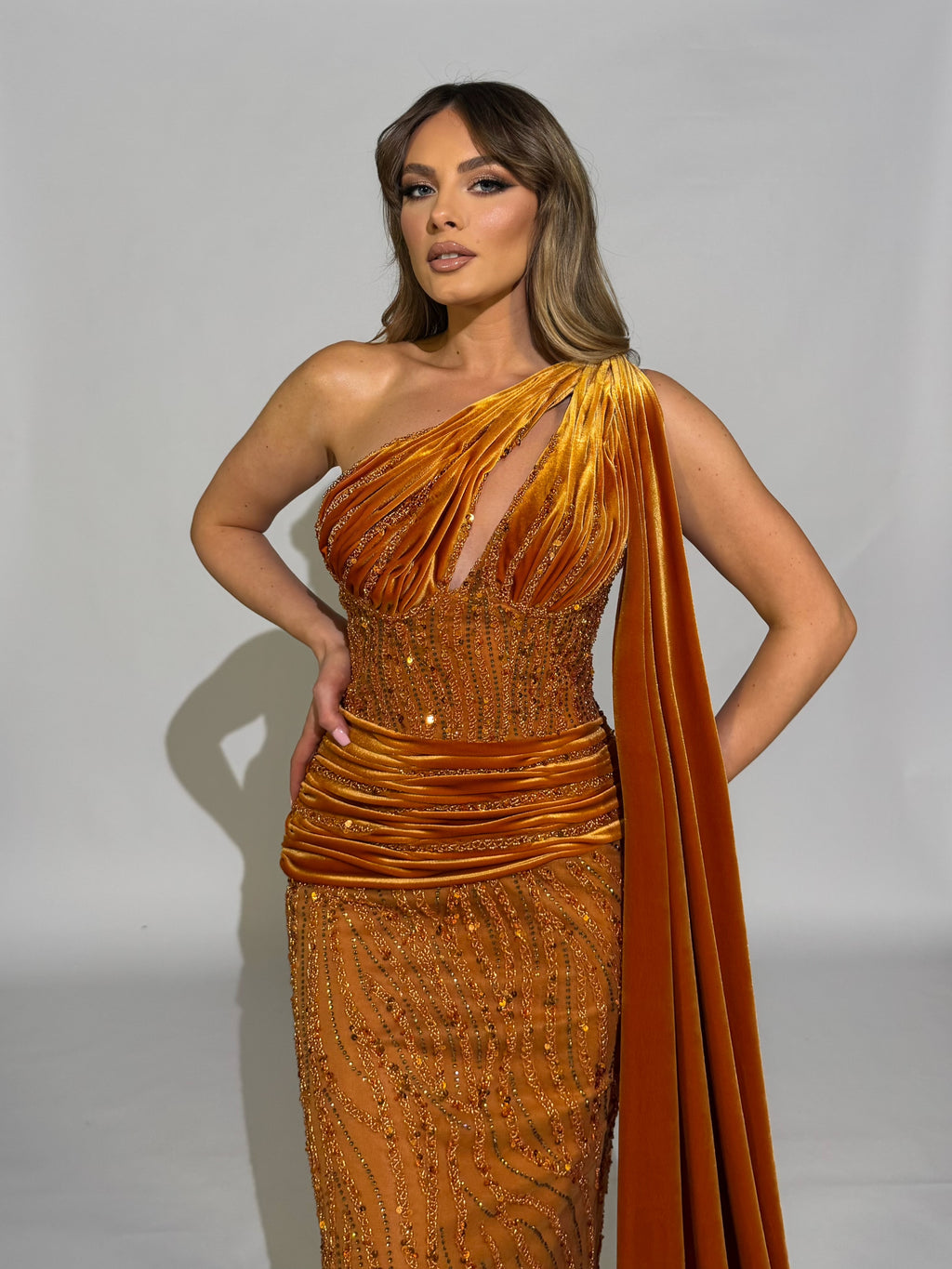 Asymmetrical Dress with Cape Sleeve