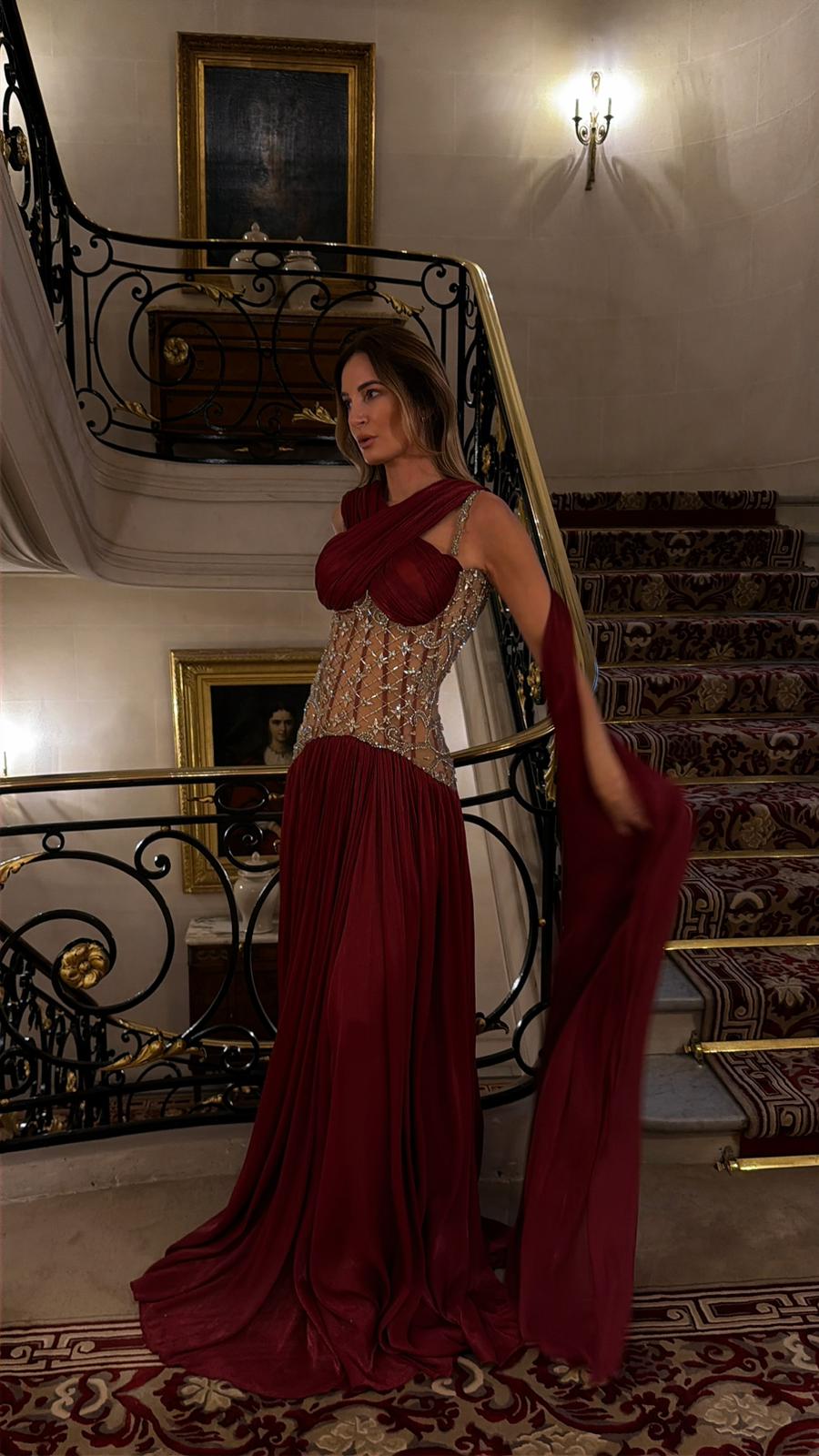 Eliora – Burgundy Embellished Gown