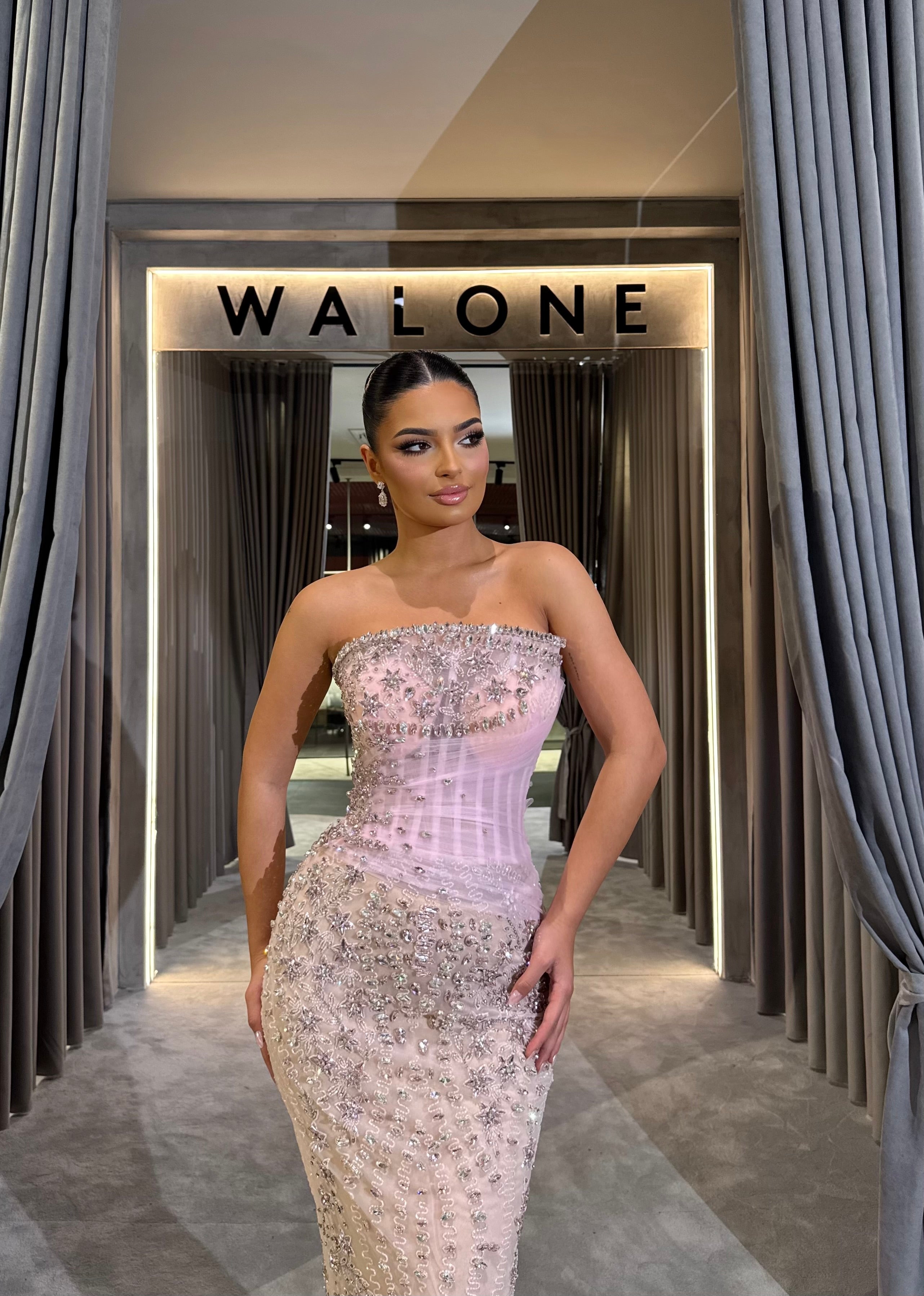 Strapless Pink Crystal embellished gown