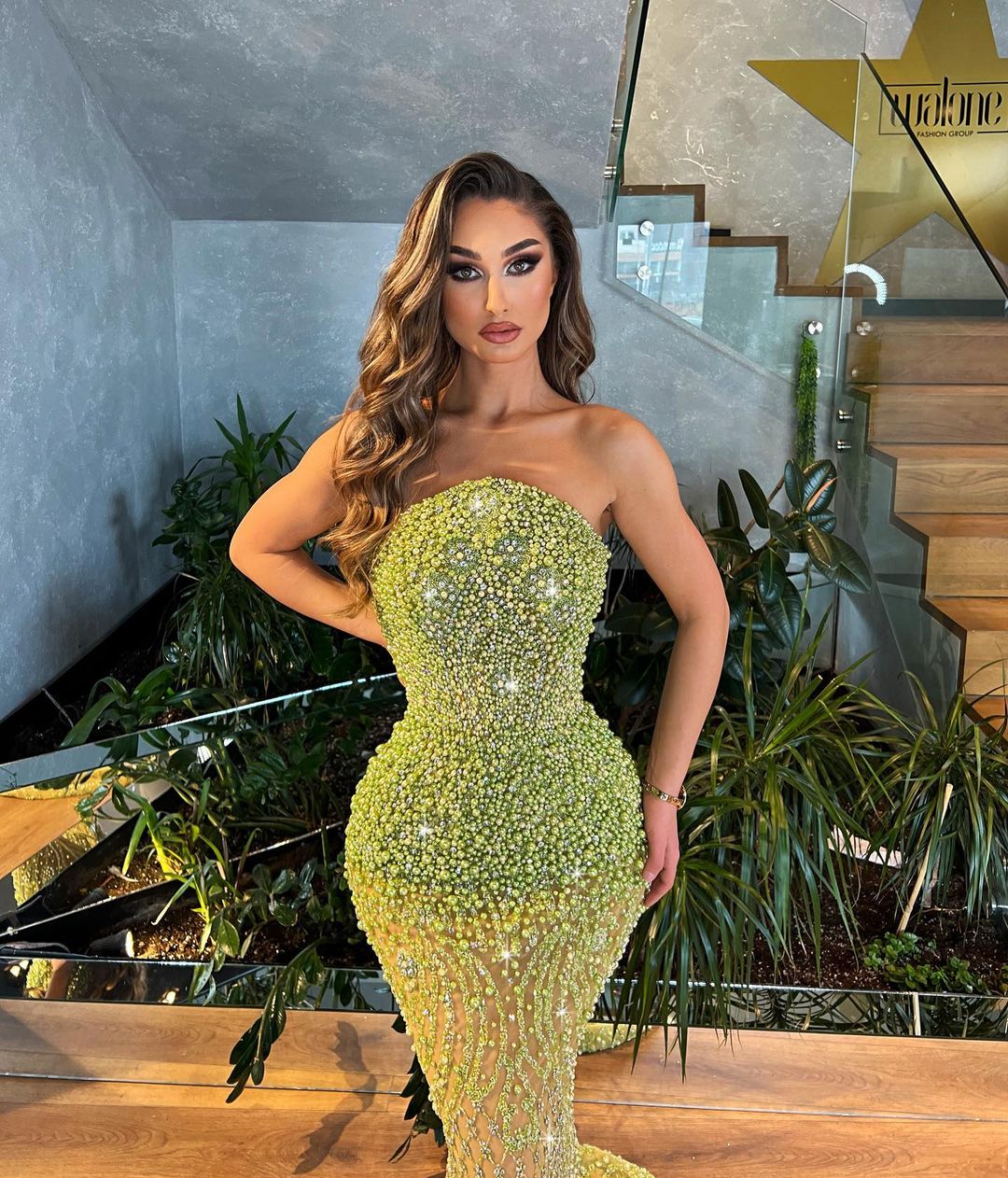 Strapless Pearl Embroidered Lime Green Dress XS Strapless Pearl Embroidered Lime Green Dress XS