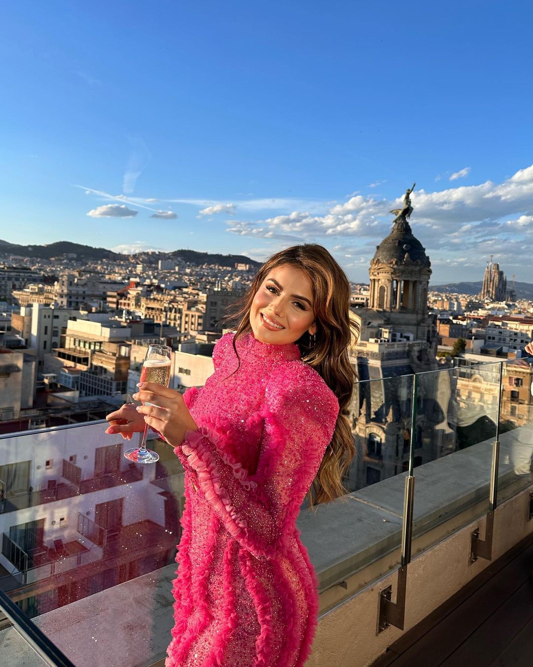 Waist Cut-Out Pink Beaded Dress with Tulle Details