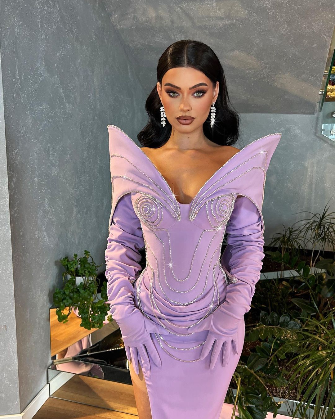 Lavender Dress with Embroidered Rhinestone Chains XL Lavender Dress with Embroidered Rhinestone Chains XL