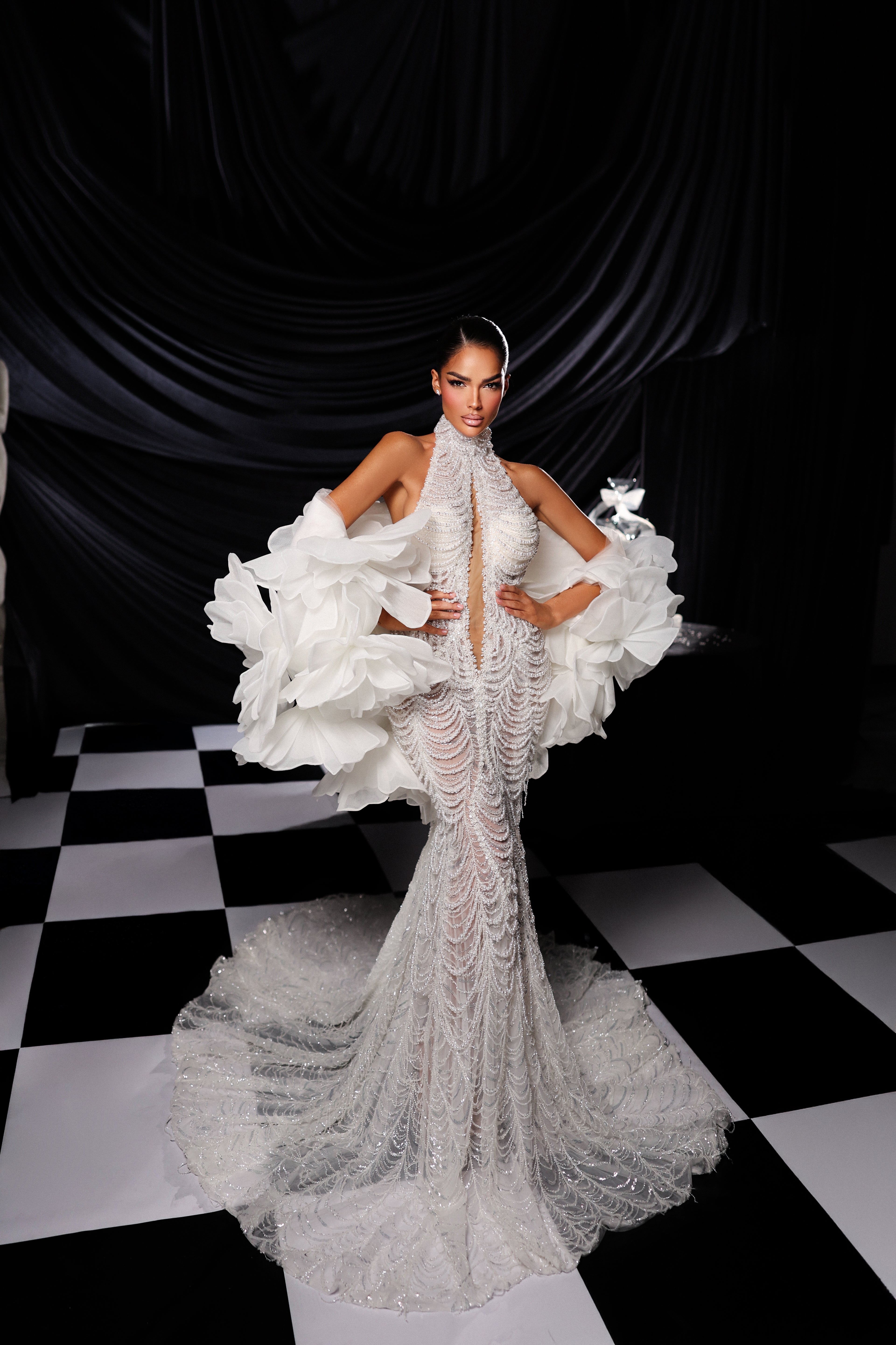 High Neck Beaded Bridal Gown XS