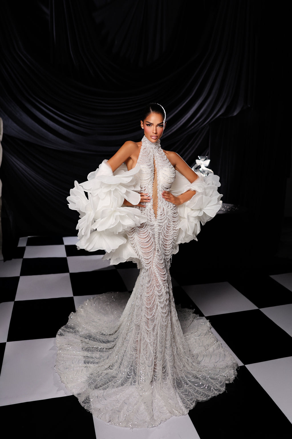 High Neck Beaded Bridal Gown