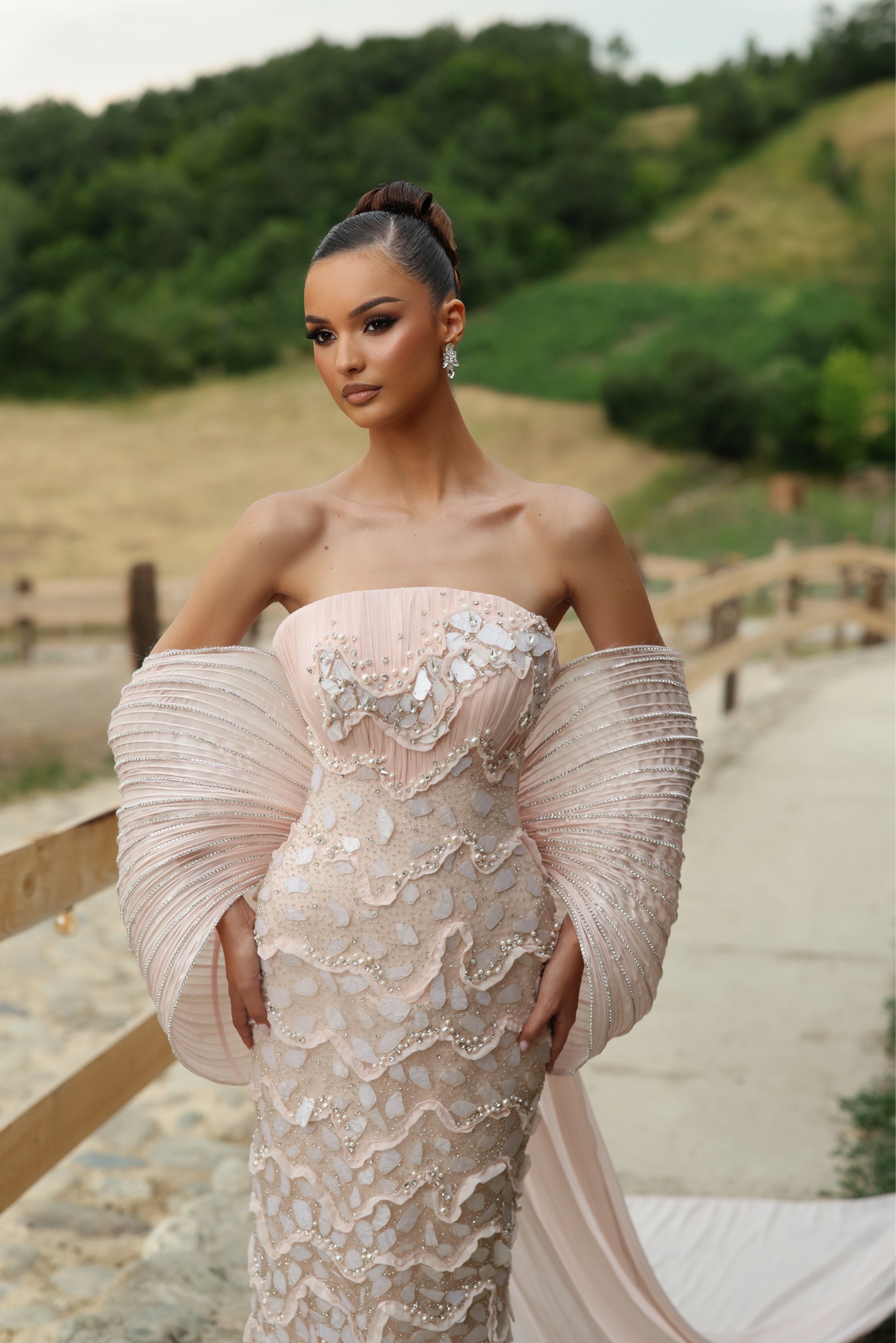 Lysiane - Pleated Sleeve Corset Gown