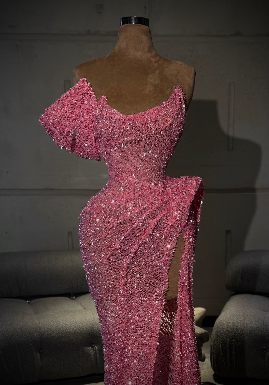 Camilla – Hot Pink Crystal Draped Gown