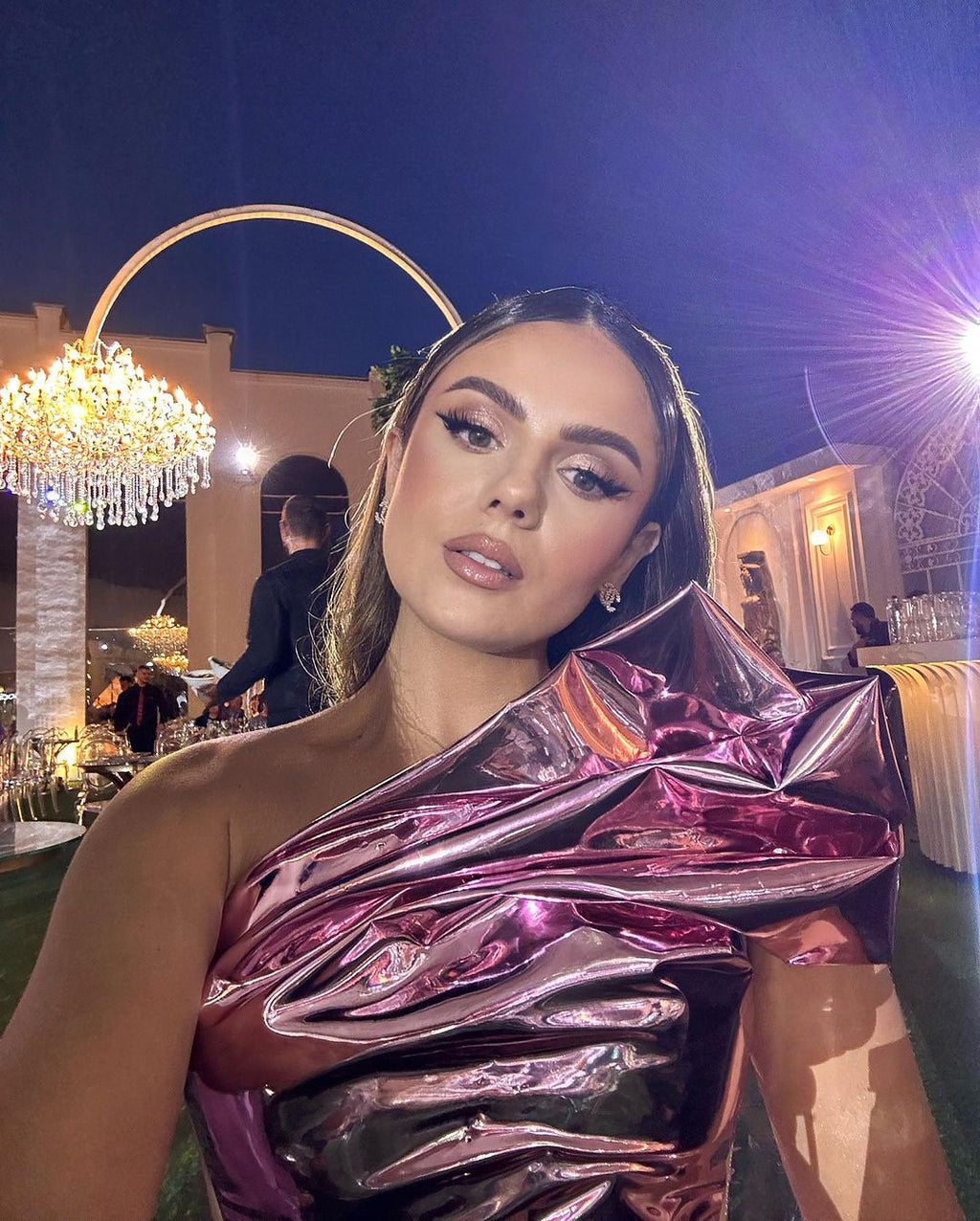 Mermaid Black Dress with Pink Metallic Asymmetrical Corset