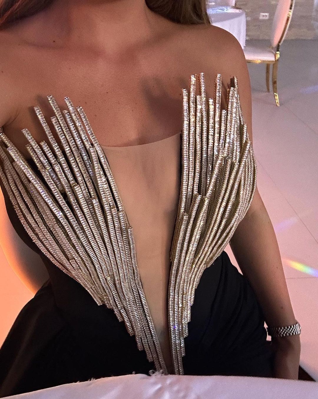 Side Slit Black Dress with Silver Embellished Sticks Xs Side Slit Black Dress with Silver Embellished Sticks Xs