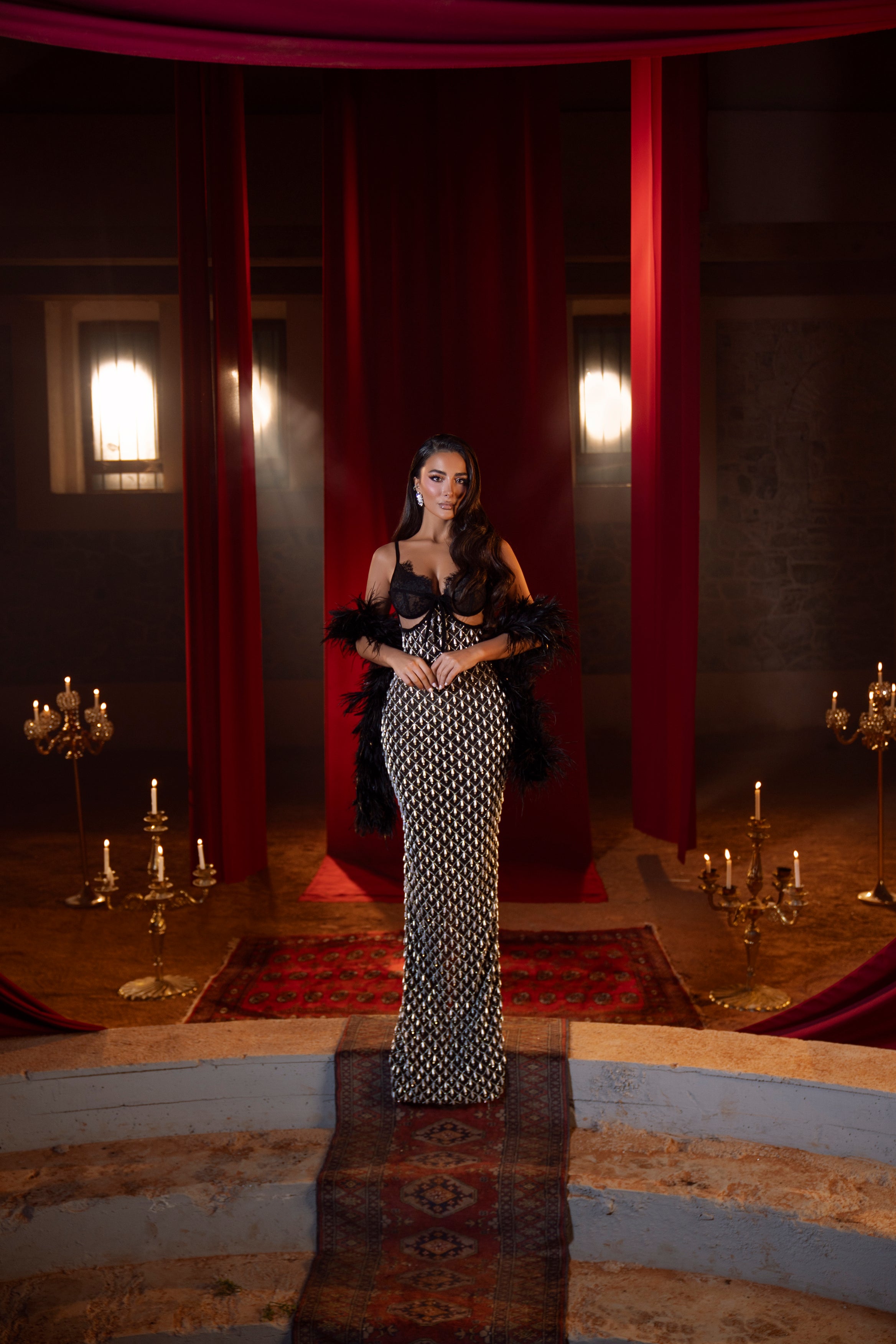 Elza - Lace Corset Beaded Gown