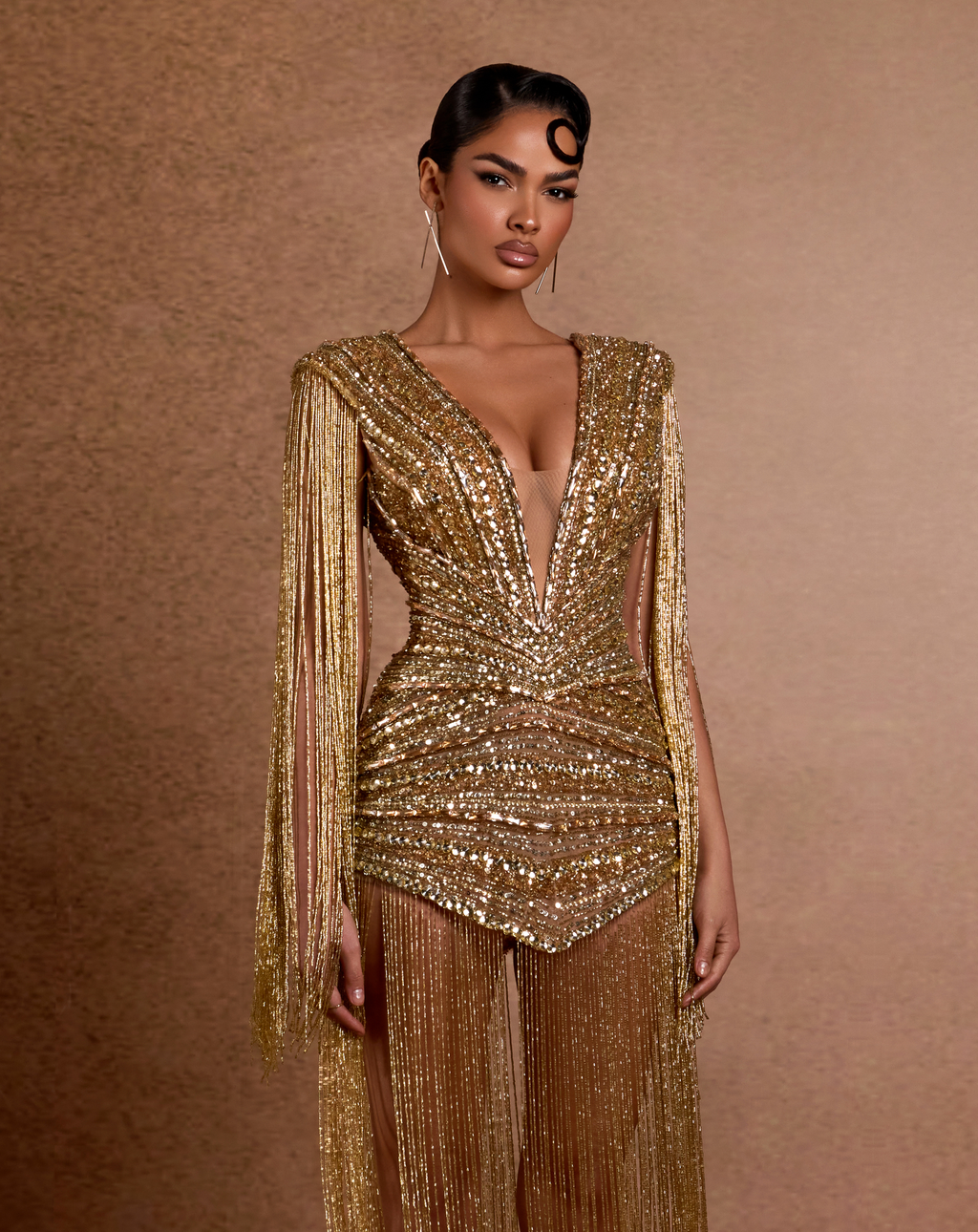Queen of Nile Fringe Sequin Gown