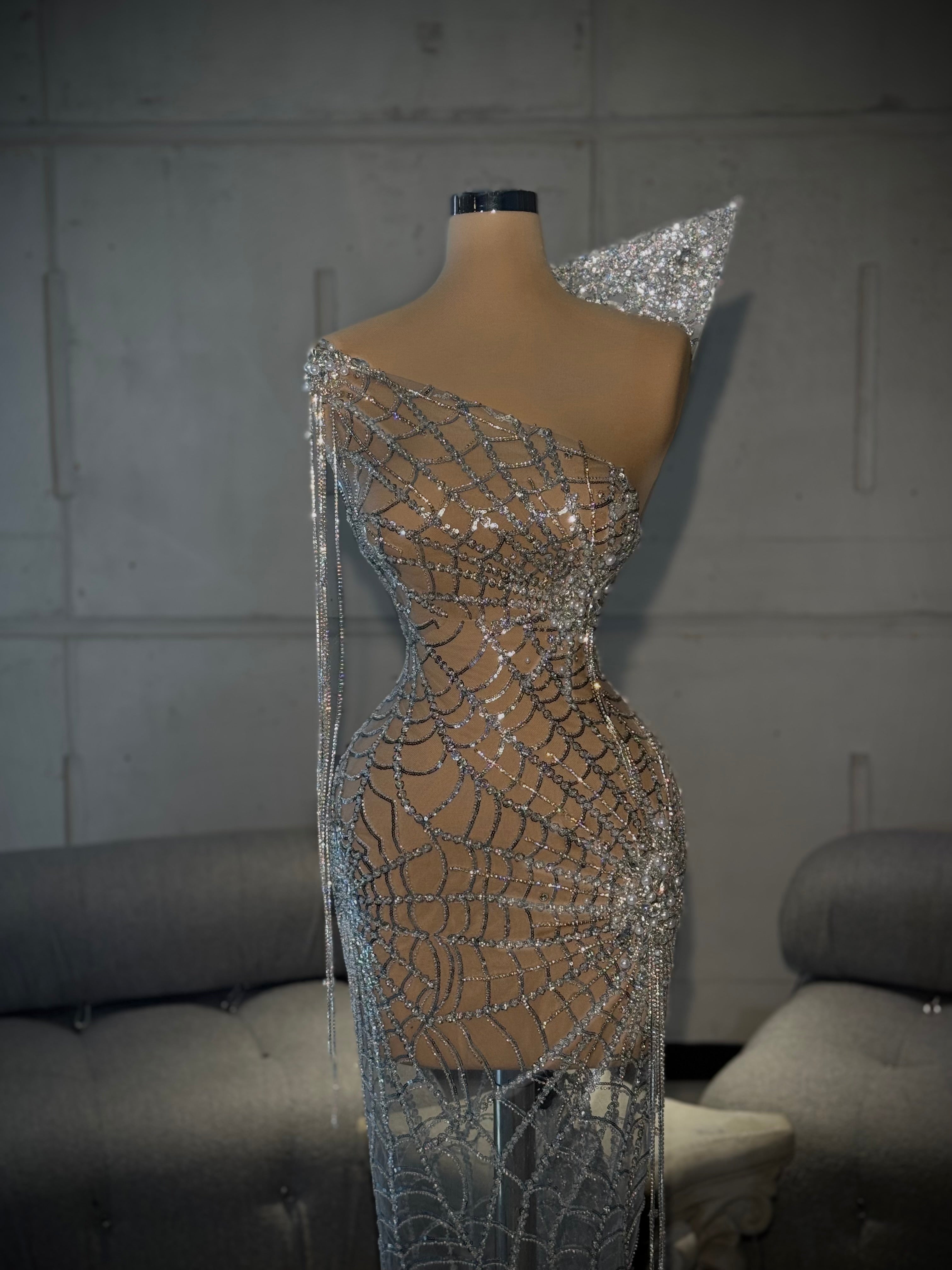 Ivy – Silver Beaded Gown