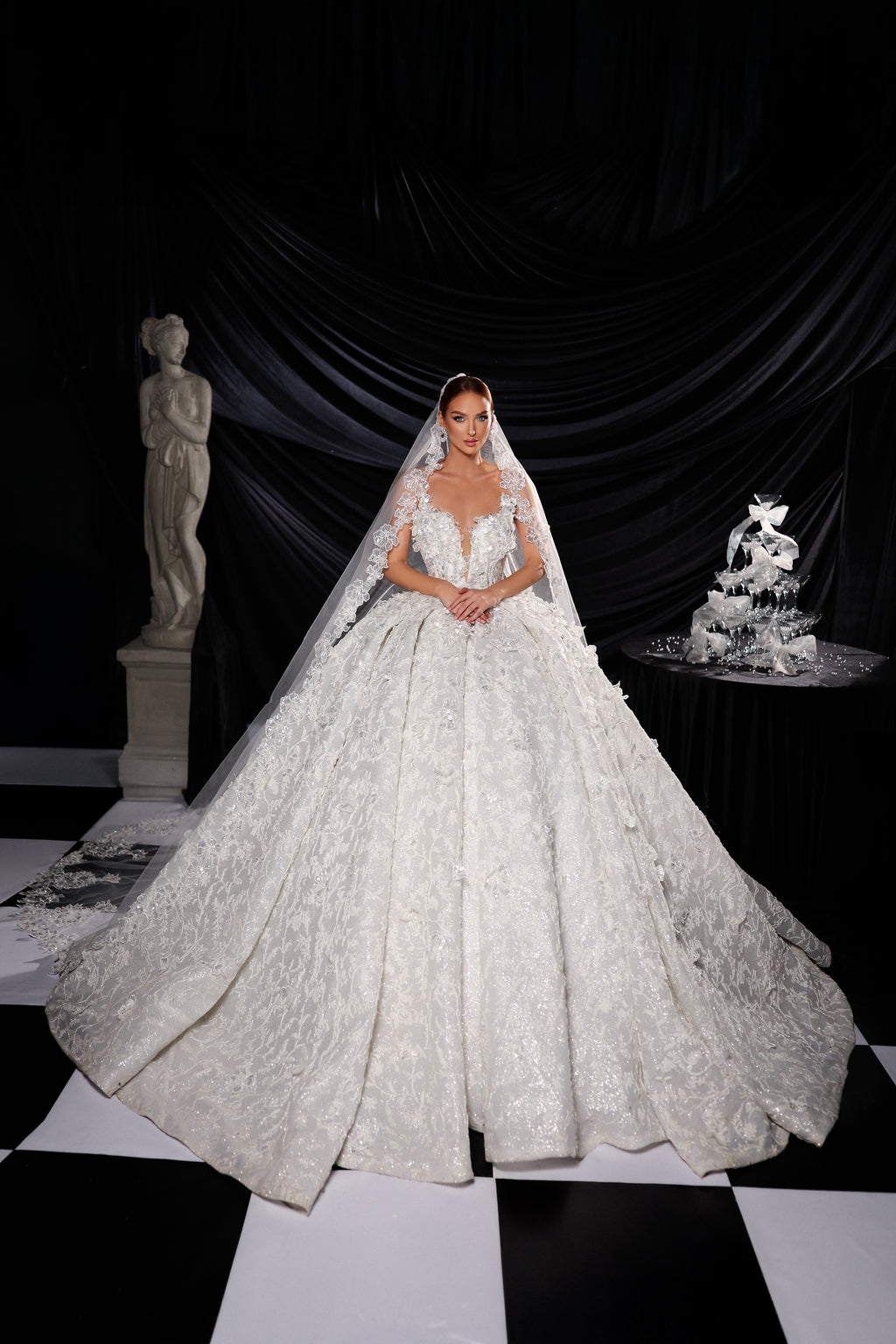 Bridal Ball Gown with 3D floral appliqués