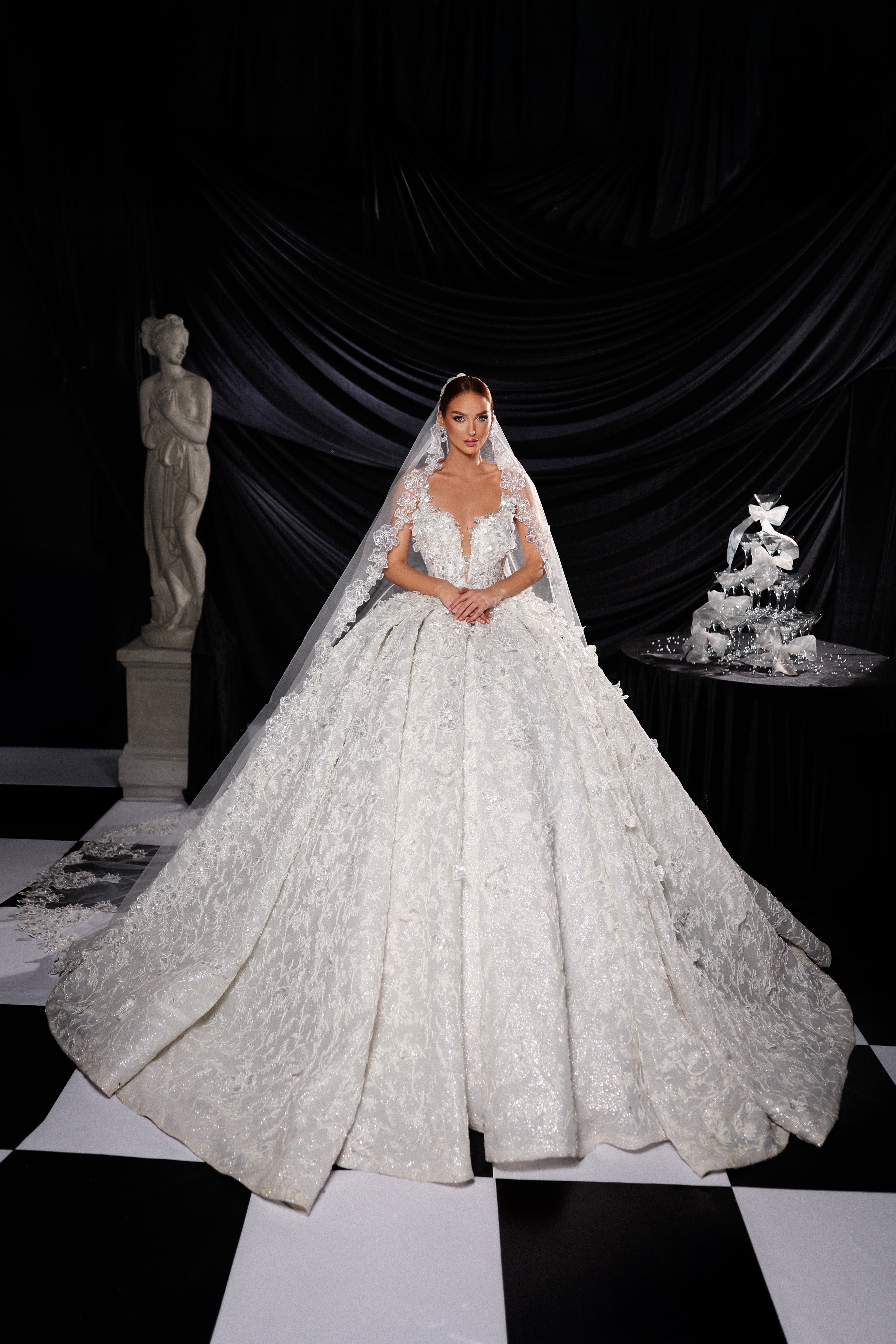 Bridal Ball Gown with 3D floral appliqués