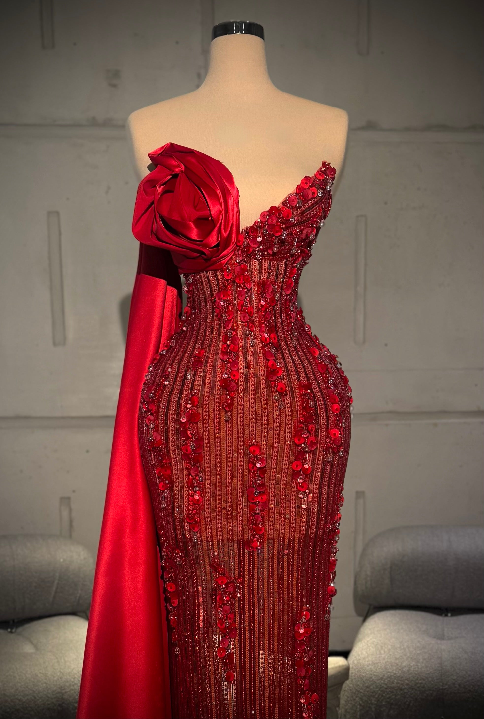 Alina - Rose Draped Cape Gown