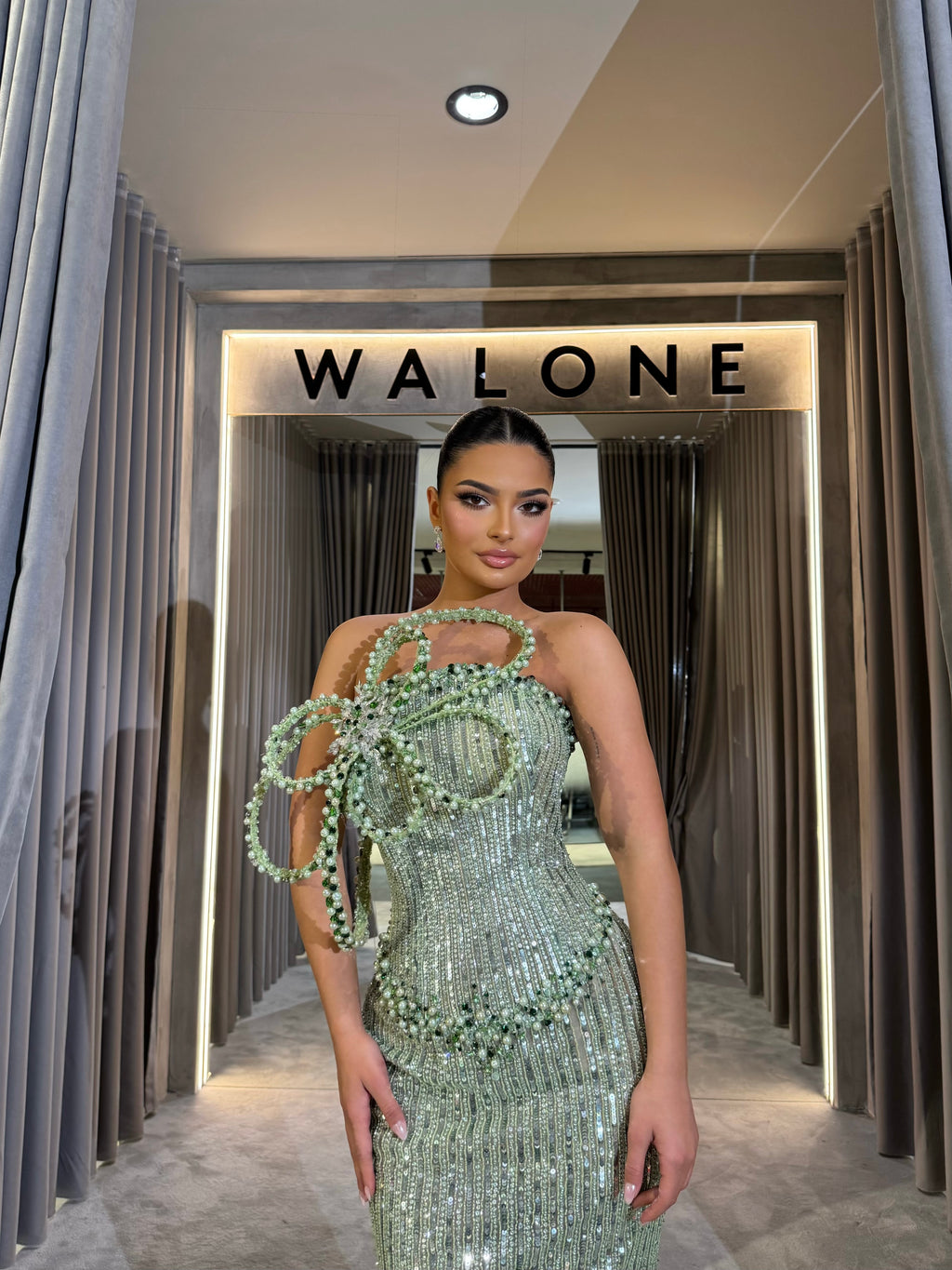 Sage Crystal Bow Gown