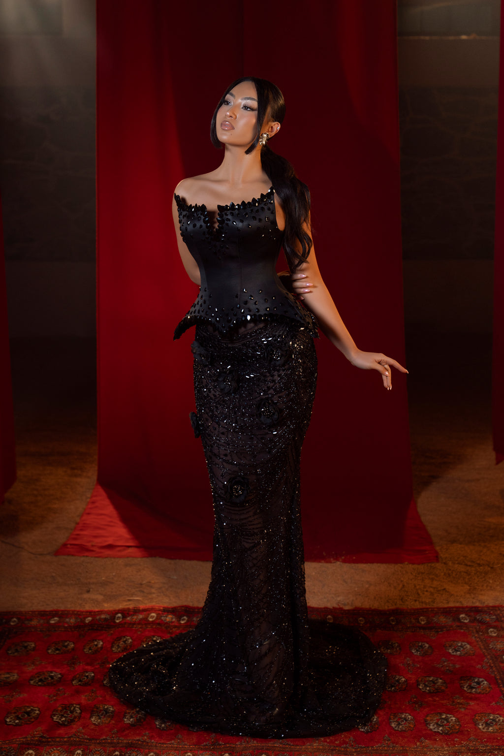 Anne - Floral Embellished Strapless Gown