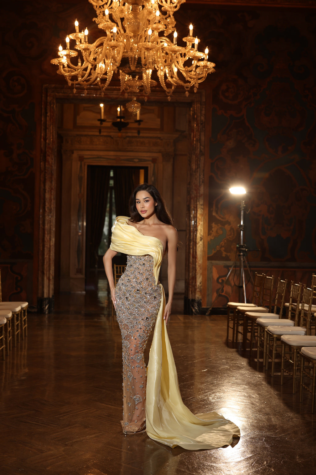 Elisabetta - One Shoulder Draped Beaded Gown