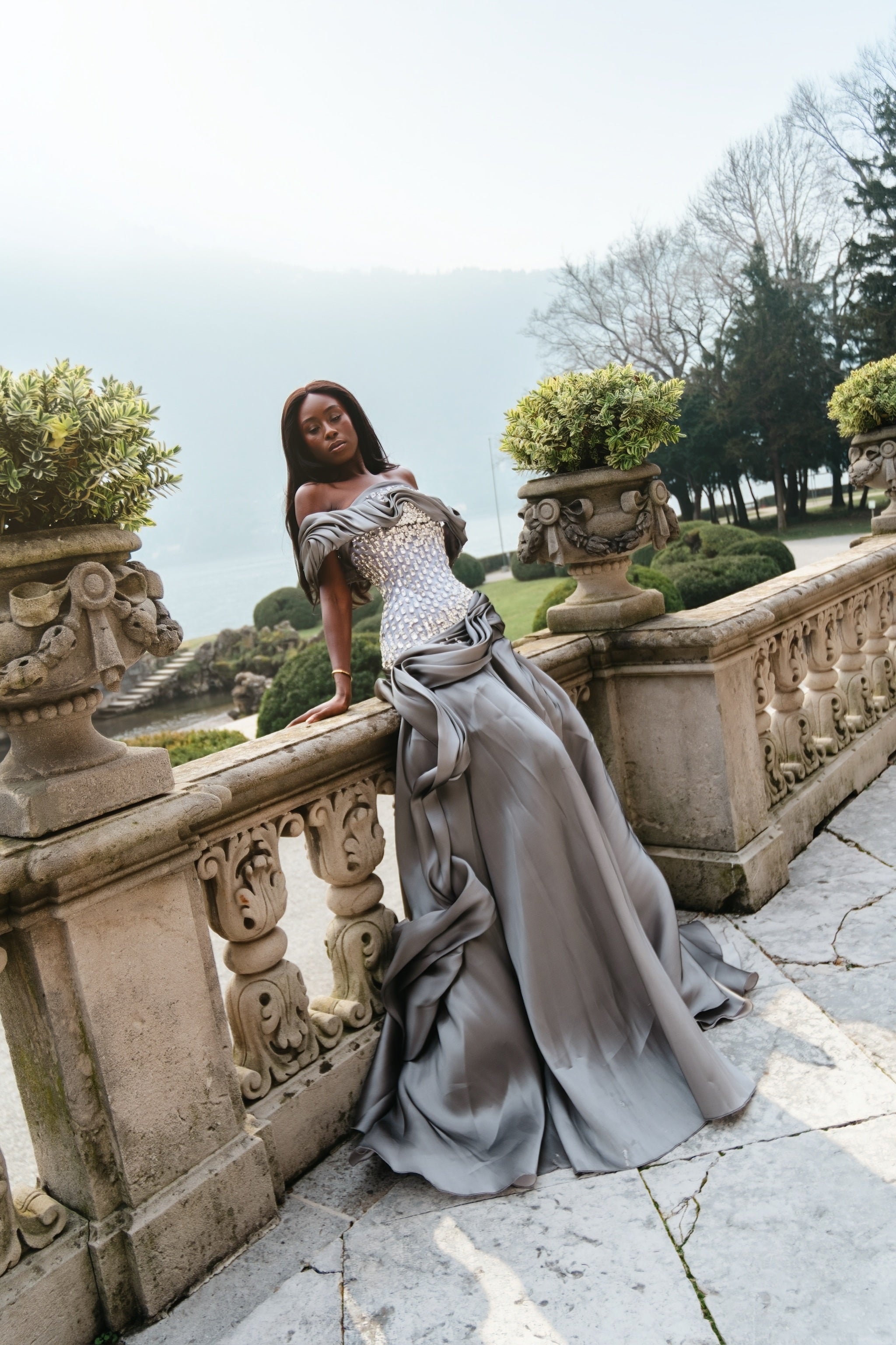 Eryanna - Draped Gown with Crystal Embellished Bodice