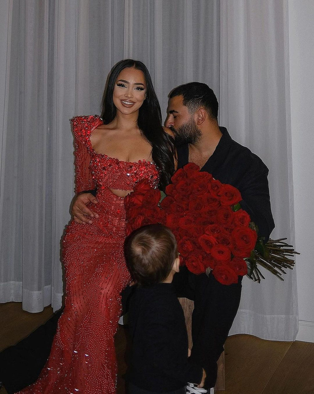 Dilara-ONE SHOULDER RED EMBELLISHED DRESS