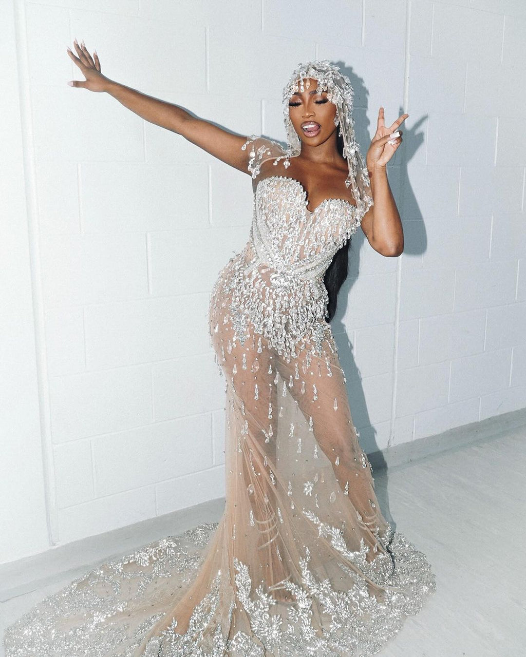 Indiyah-SILVER CRYSTAL BRIDAL MERMAID DRESS