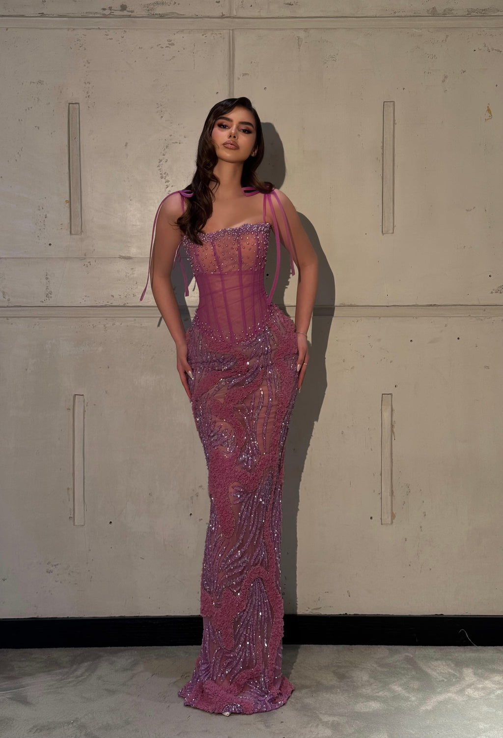 Irèna – Mauve Beaded Corset Gown