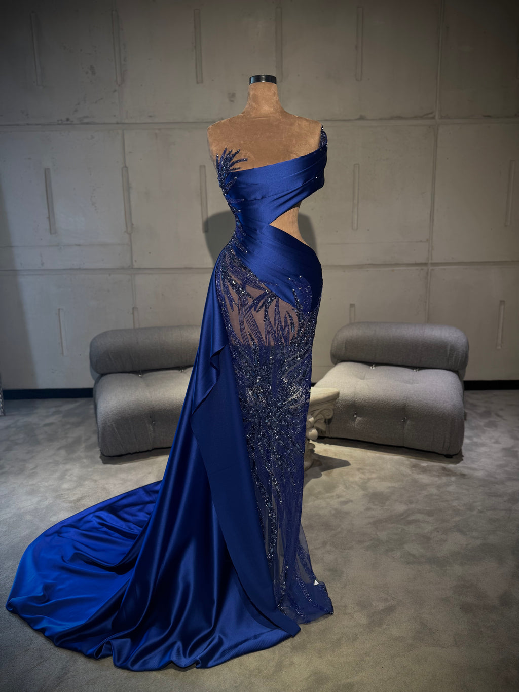 Steph - Royal Blue Cut-Out Beaded Gown