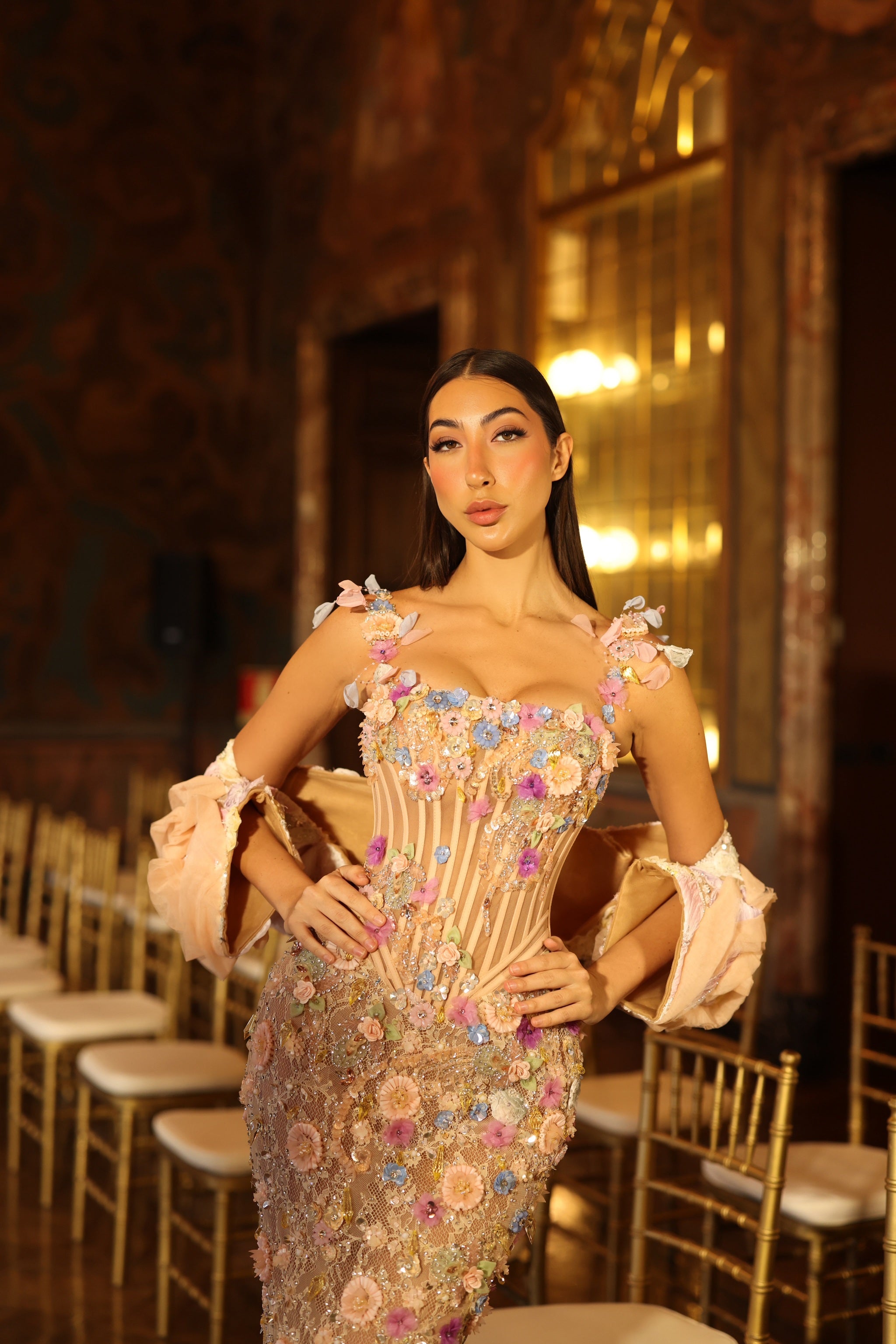 Triana - Floral Embroidered Gown