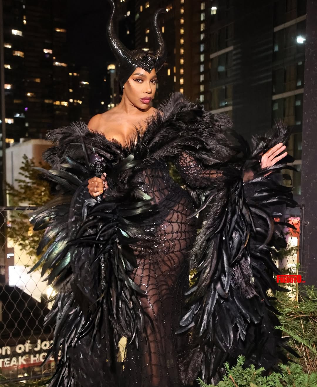 NENE LEAKES - Black feathered gown