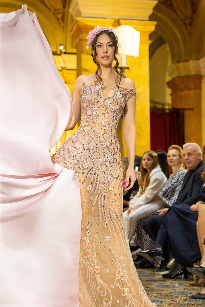 Rosália - Crystal Embellished Gown with Satin Side Train