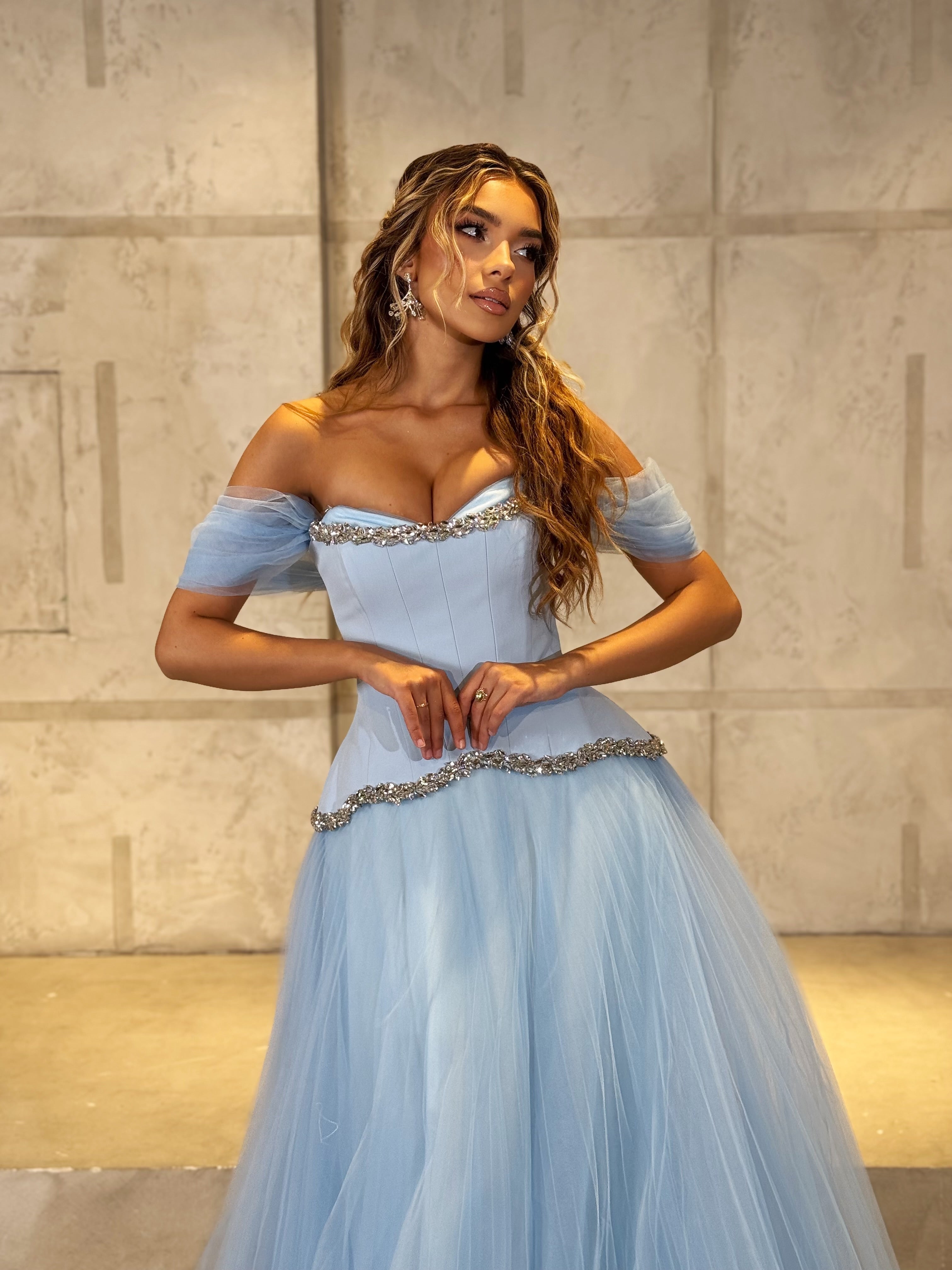 Ayliza - Off Shoulder Peplum Ball Gown