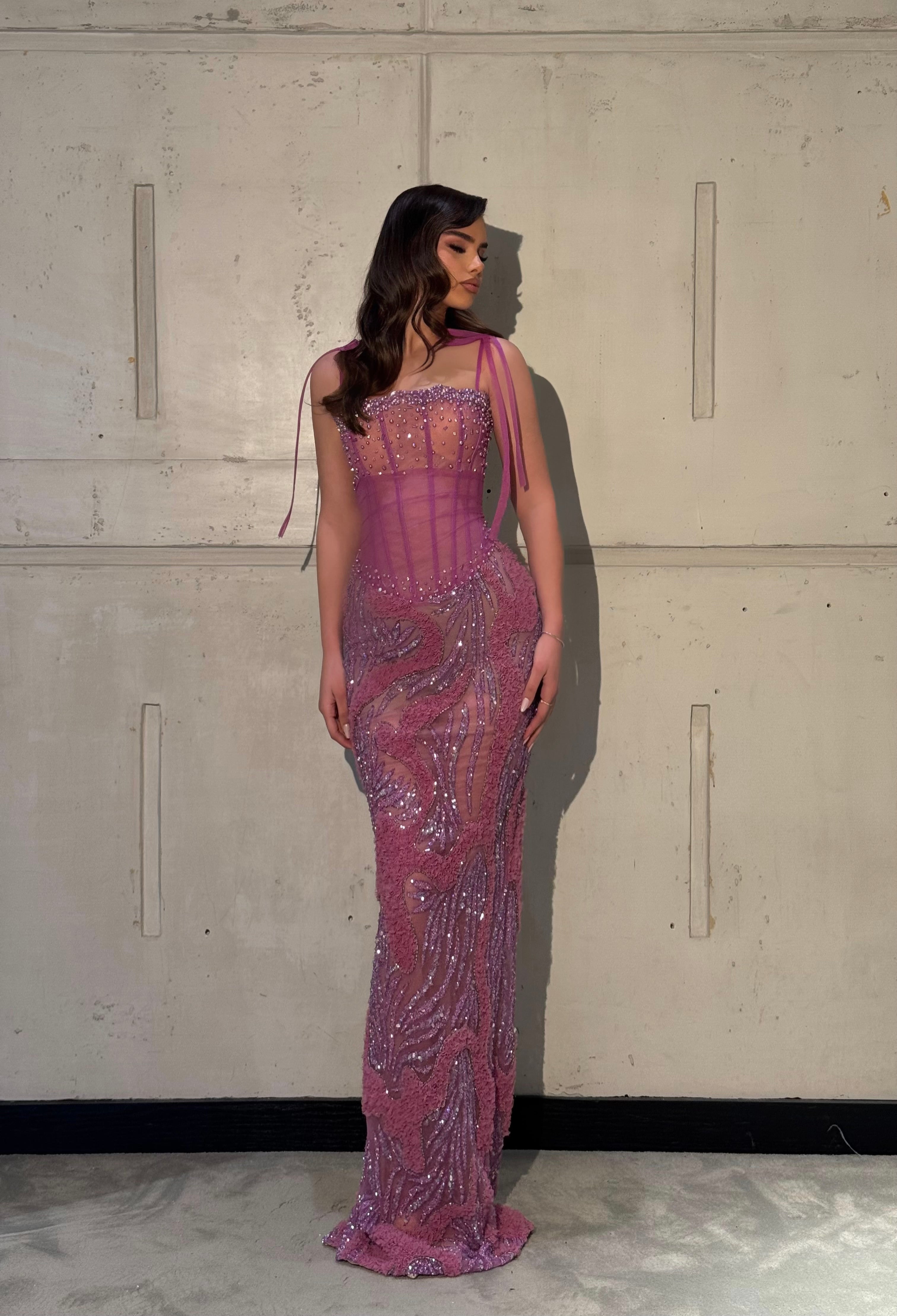 Irèna – Mauve Beaded Corset Gown – Walone LLC